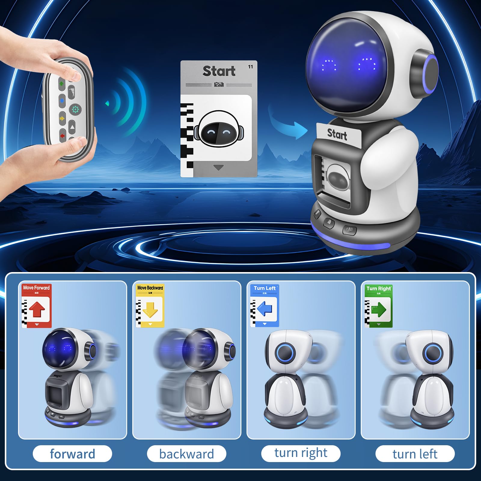OBEST 2.4G Robote teledirigido con reconocimiento de comandos de tarjeta, función de grabación y cambio de sonido, luces expresivas, control flexible de 4 vías, juguete educativo interactivo de voz