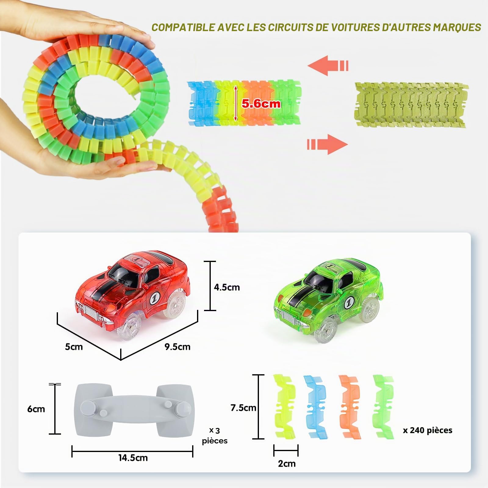 Jouet Enfant 3 Ans Circuit Voiture Enfant Jeux Enfants 3 Ans avec 2 Circuit Voiture Electrique Flexible Bricolage Jeu de Construction Educatif Jouet Garçon Cadeau Garcon Fille 3 4 5 Ans-240 Pièces