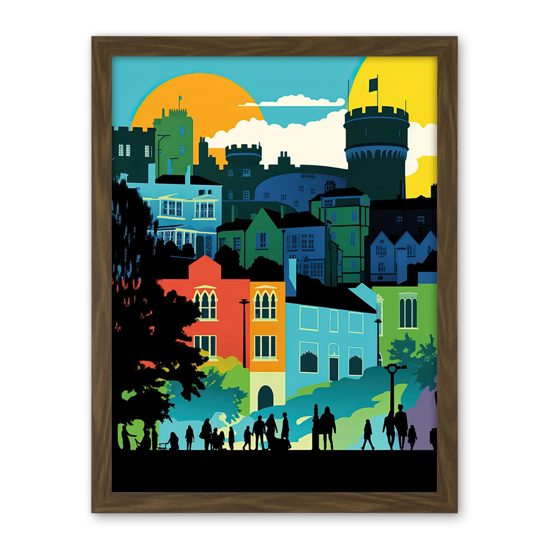 Artery8 Nottingham City Abstract Multicoloured Cityscape Artwork Framed Wall Art Print 18X24 Inch