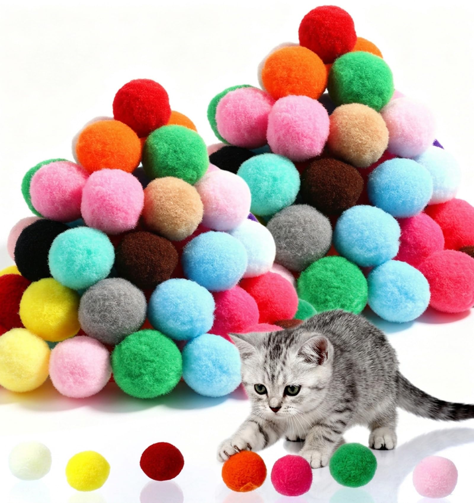 ValueBargain 100 PCS Cat Pom Pom Balls, Soft Cat Balls for Interactive Play