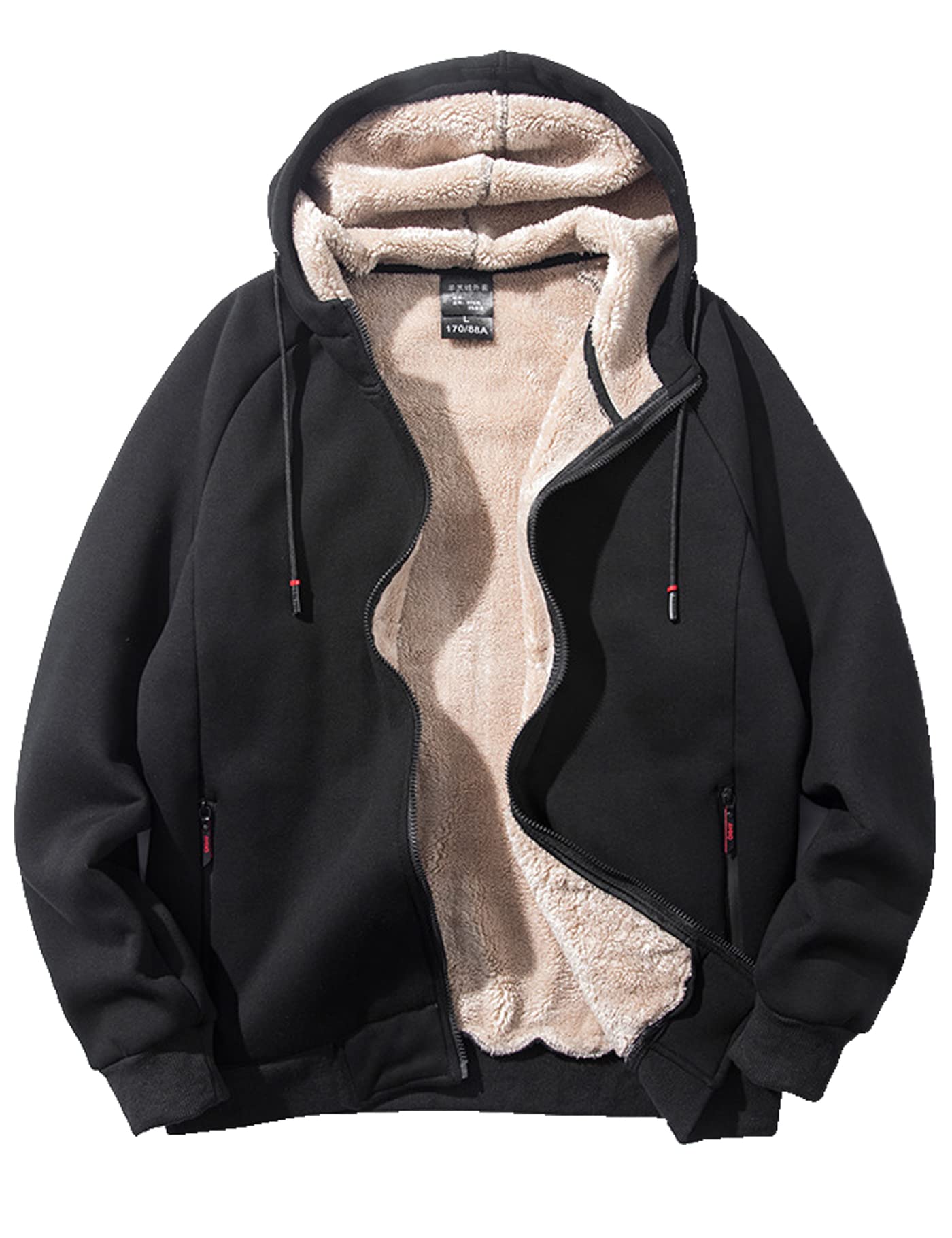 Rxozrxoz Men Winter Sherpa Lined Hoodie Warm Heavyweight Fleece Jacket Casual Zip Up Thick Hooded Sweatshirt