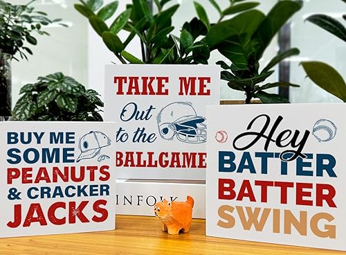 Miniatura 4 de Decoración de béisbol para el hogar, deportes de béisbol, bandeja escalonada, decoración de 3 piezas, caja de madera decorativa, decoración de mesa