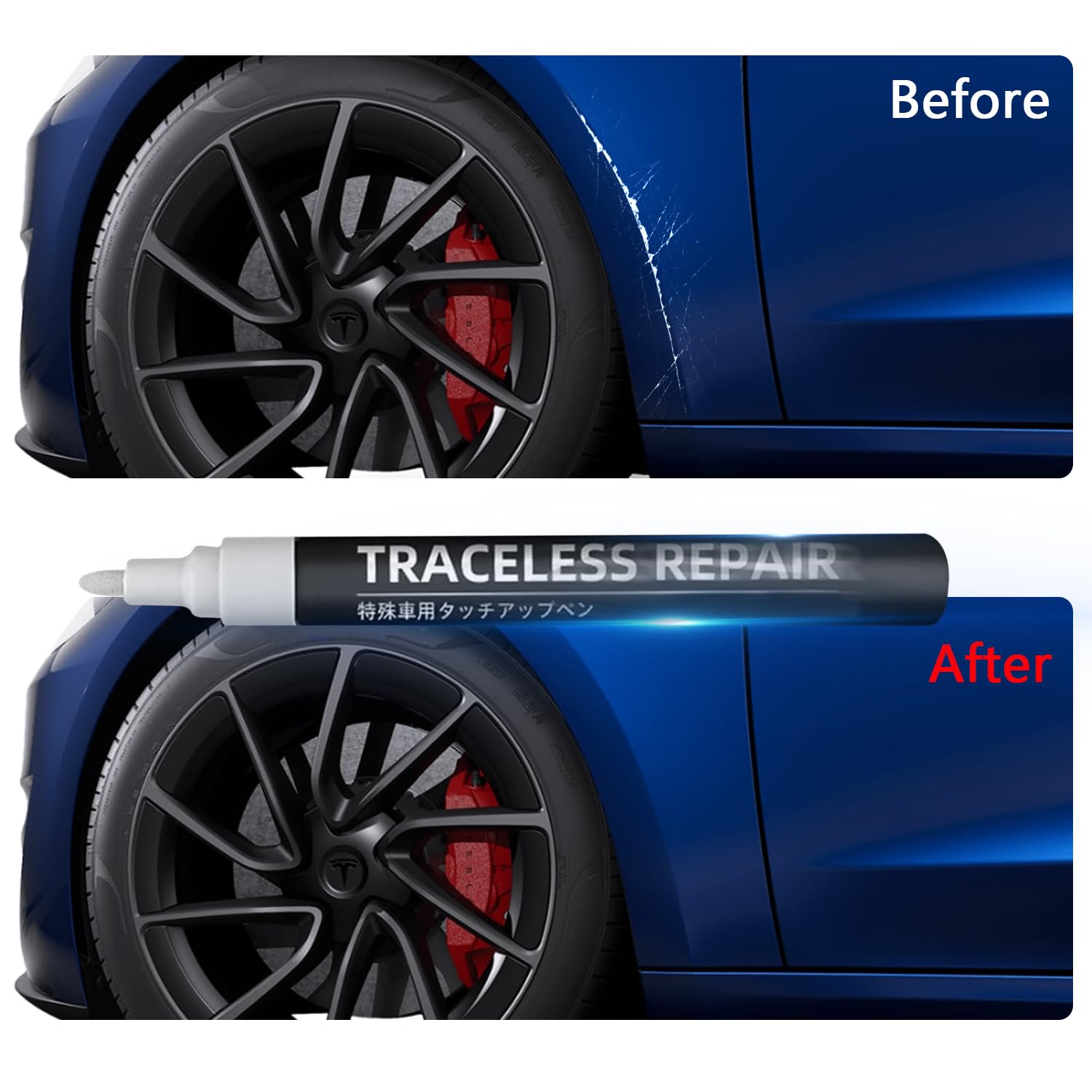 Lakier do Tesla Model Y 3 X S zestaw naprawczy do lakieru, pisak i pędzel 2 w 1, farba samochodowa do naprawy krawędzi, zadrapań, 1 sztuka (Deep Blue Metallic PPSB)