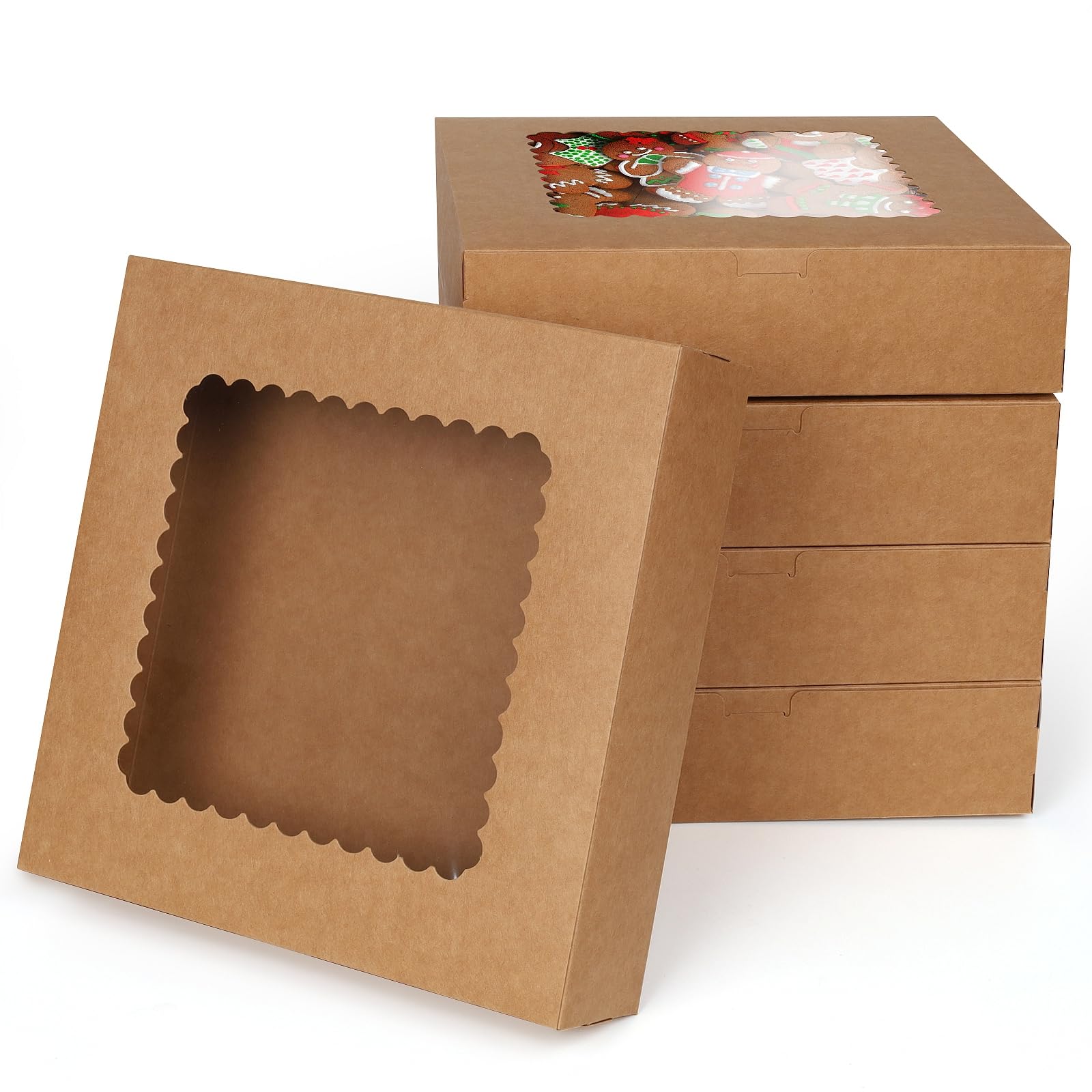 20 Pezzi Scatole per Dolci 25,4 x 25,4 x 6,4 cm Scatola per Torte in Cartone Kraft con Finestra Trasparente per Feste di Natale Biscotti Pasticcini Cupcake Confezioni