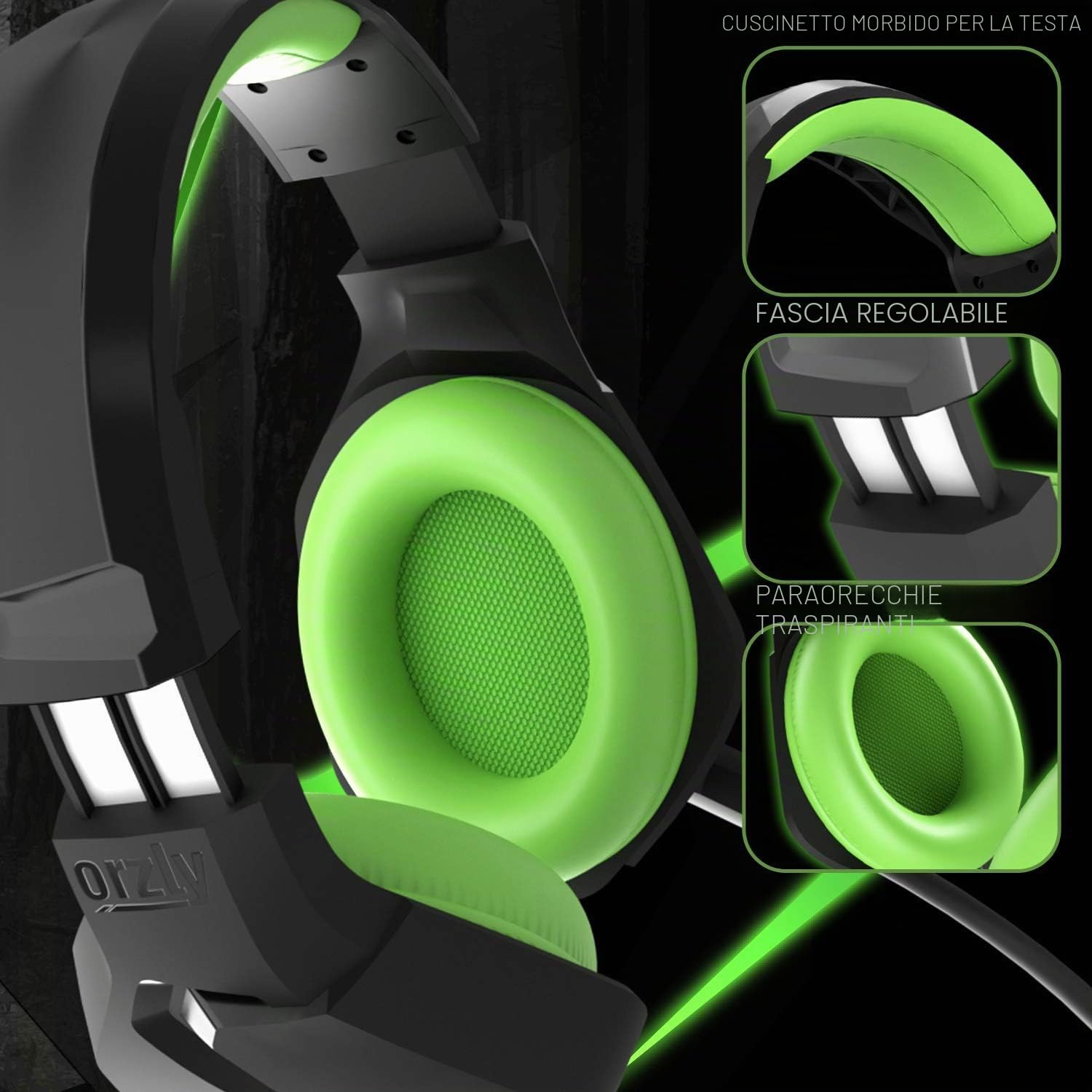 Orzly Cuffie da Gioco Bass Stereo per PS5 PlayStation 5, PS4, XBOX SERIES X|S, XBOX ONE, Nintendo Switch, Stadia, PC, MAC, Laptop Hornet RXH-20 Cuffie Gaming con Microfono [Edizione Sagano]