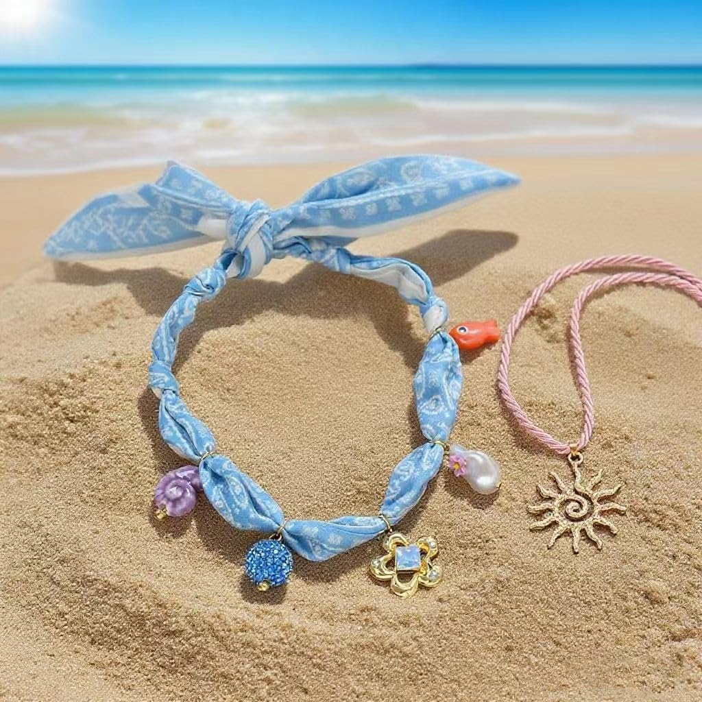2Pcs Scarf Necklace with Charm Fish Conch Flower Pendants Charm Layered Necklaces Scarf Boho Summer Beach Jewelry Gift for Women - Image 5