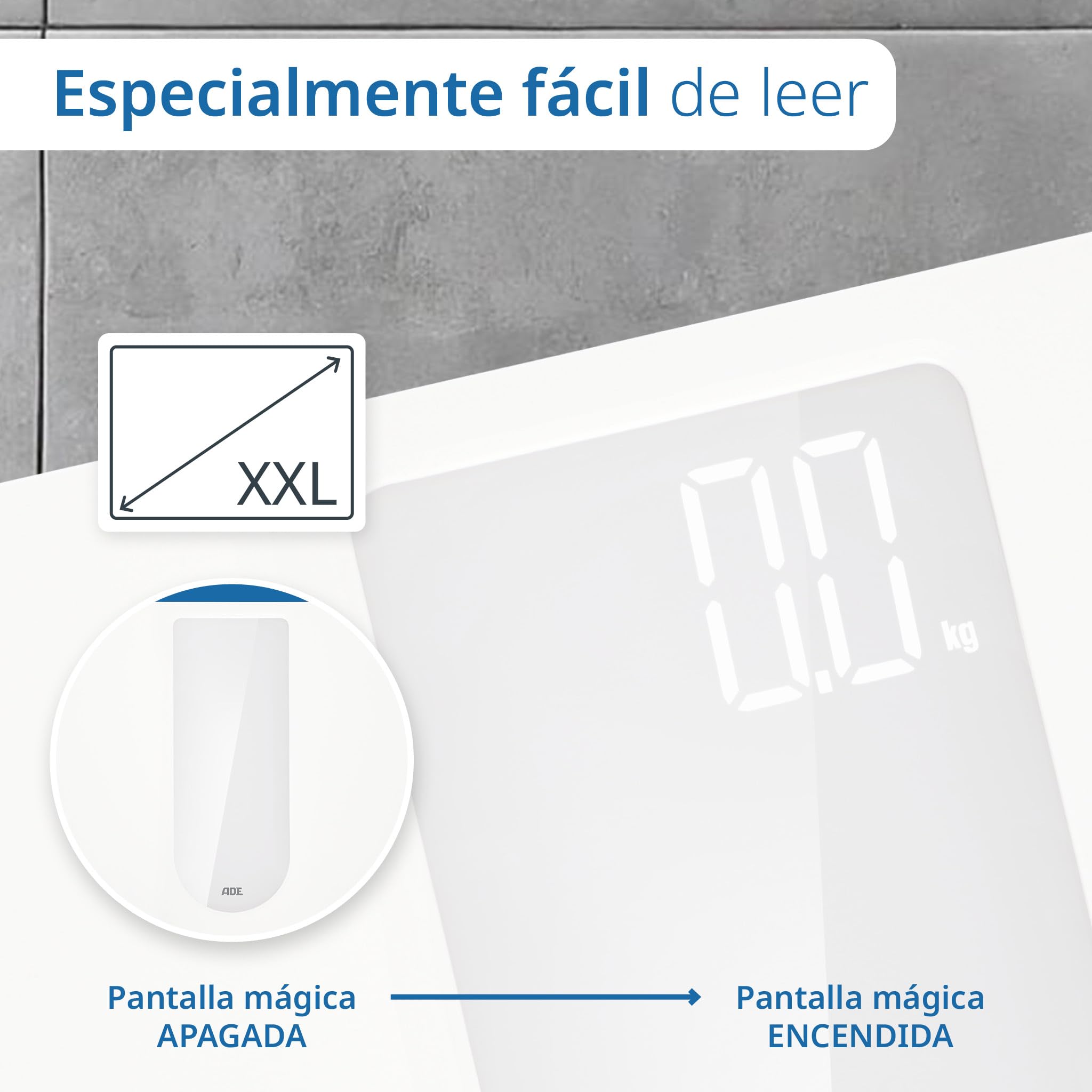 ADE Bascula de baño electrónica | gran pantalla LED de alto contraste | base antideslizante | peso máximo de 180 kg y 100 gramos de precisión | blanco