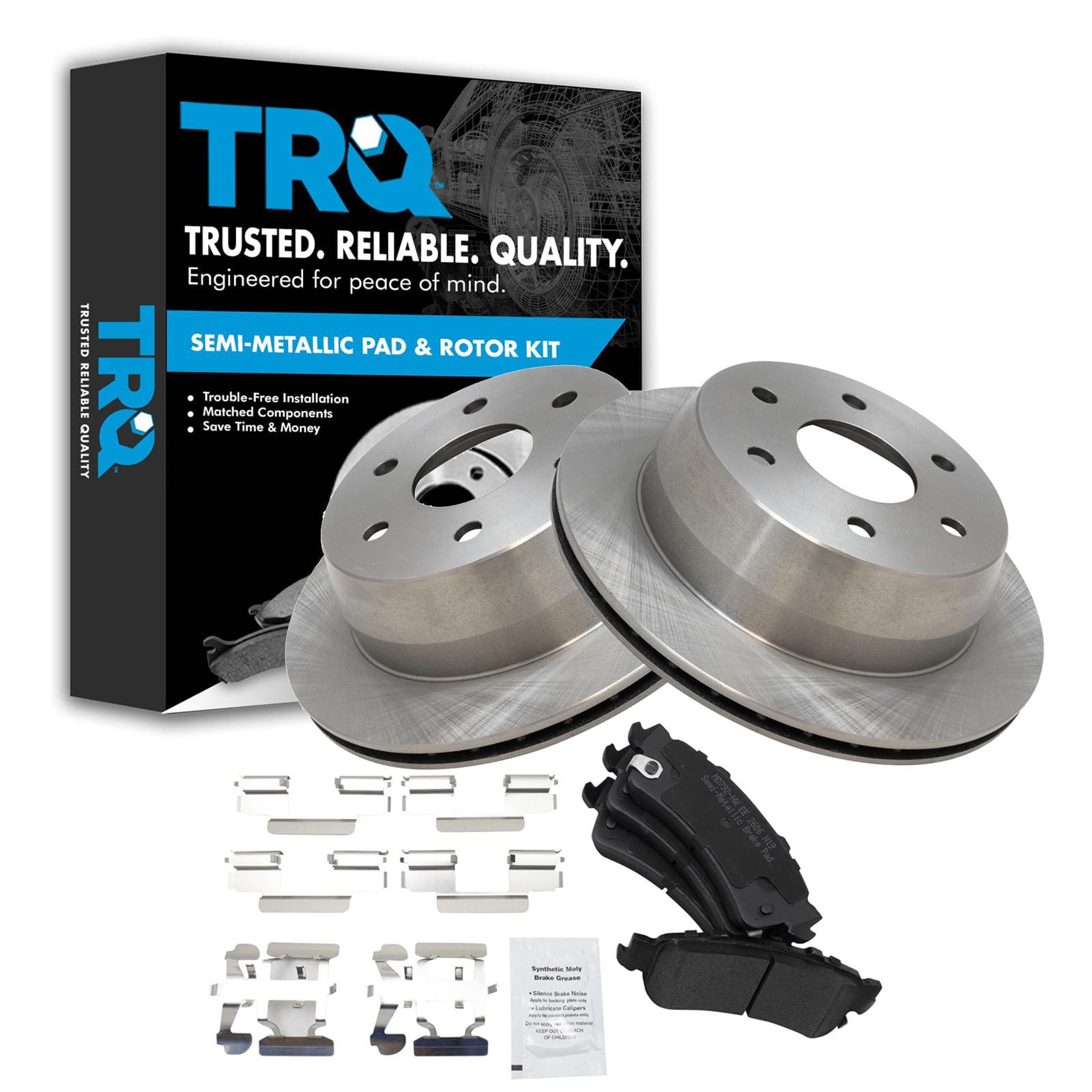 TRQ Rear Brake Pad &amp; Rotor Set Semi Metallic Vented Rotors