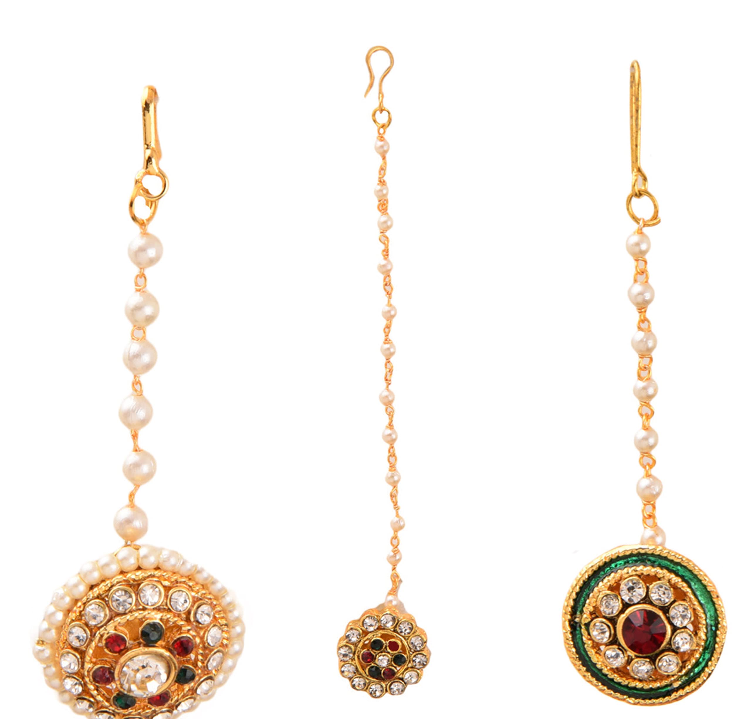 Payal JewellersTraditional Stylish Rajasthani Gold Plated BOR Maang Tikka | Head Chain | Studded Multi-Color | Borla in Minakari and Kundan for Women and Girls Pack of 3