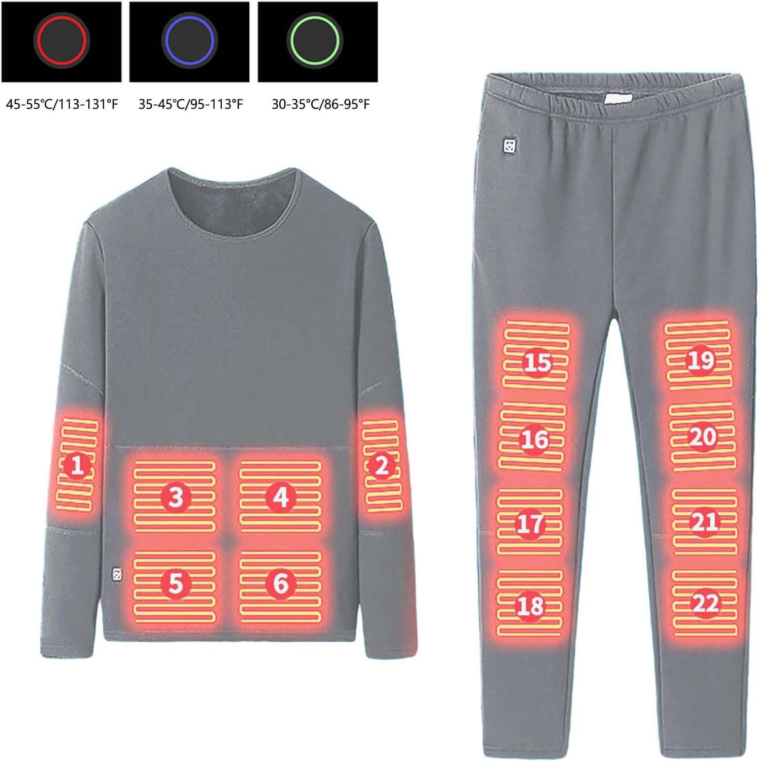 ZYXTIM Men's Heated Thermal Underwear Set, Men's Winter Outdoor Sports Underwear with 22 Heating Zones, Heated Shirt Pants