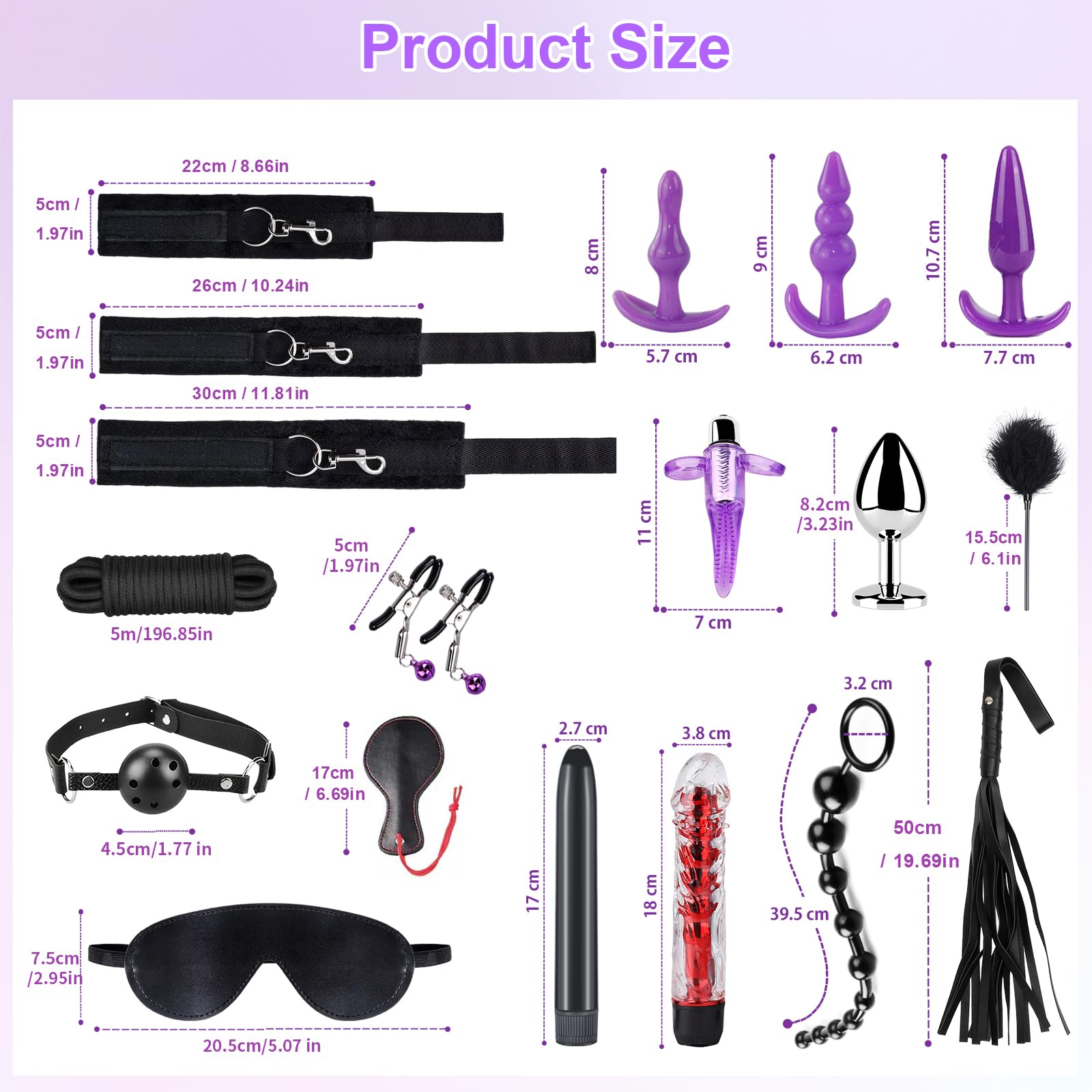 26 Piezas SM Bondage Kit, Qoosea BDSM Restraints Kits de Juguetes Eroticos para Parejas, Kit de BDSM Sex Toy con Plug Anal Butt Plug Set Juguetes Sexuales para Principiantes Sexual Adultos