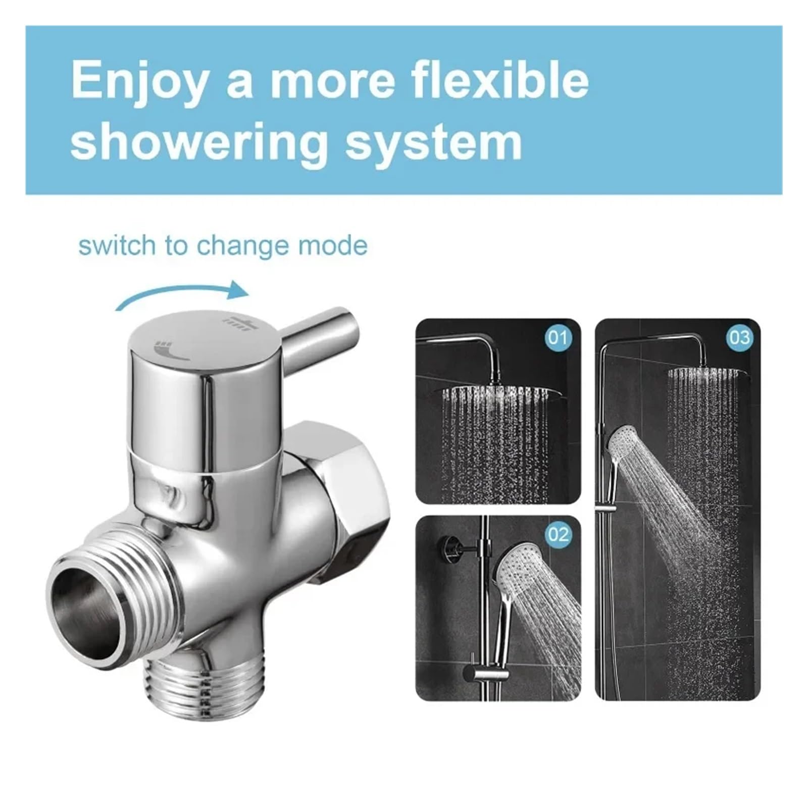 VáLvula Desviadora Ducha Válvula desviadora de ducha de latón de 3 vías G1/2", separador de agua, adaptador en T, grifo ajustable, repuesto(3 Way Diverter-B)