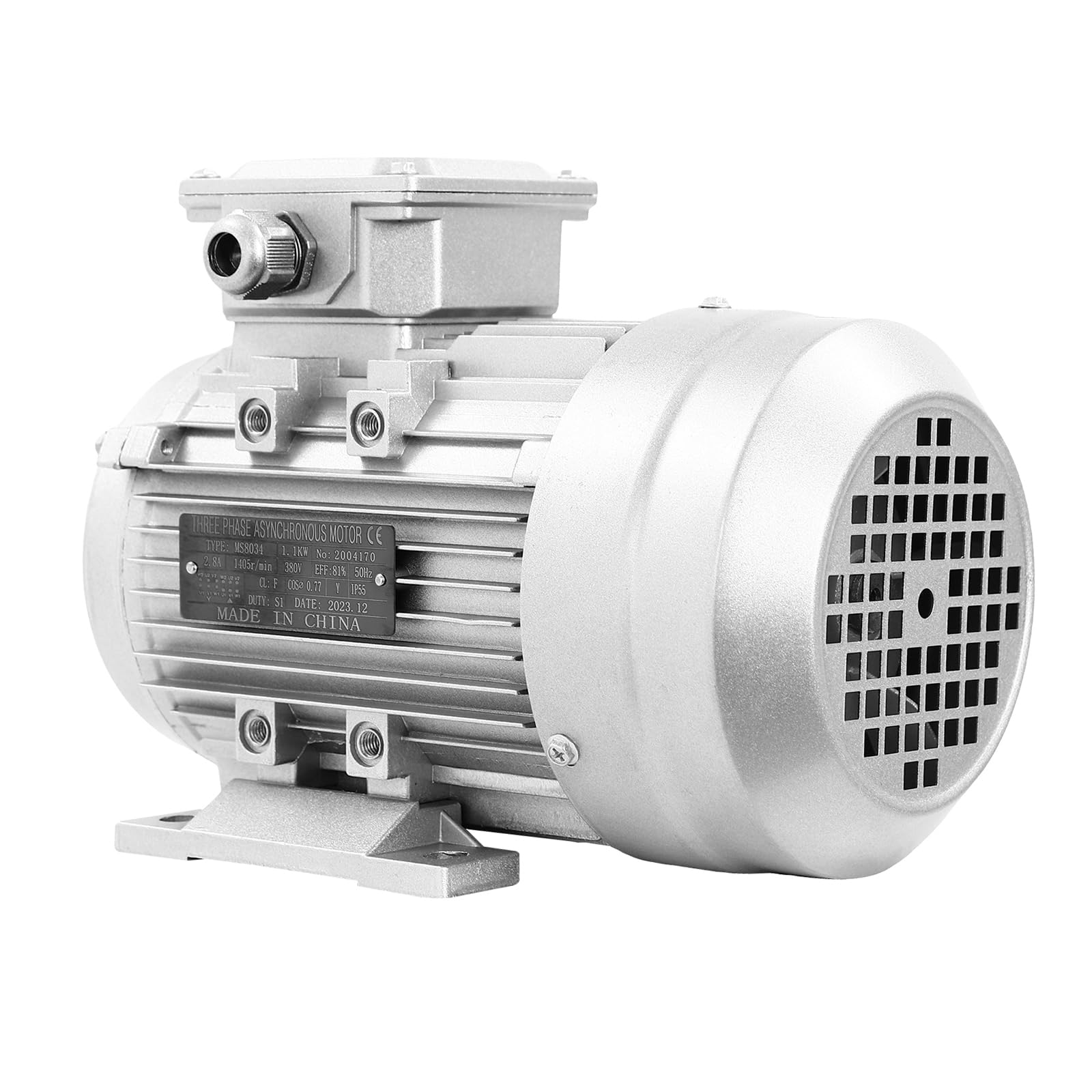 Elektromotor 1,1KW 1405 U/min Drehstrommotor Schaftdurchmesser 380V 50Hz Wechselstrommotor 19mm 3-Phasig Motor IP55 Profi Kupfer-Elektromotor für Pumpen Werkzeugmaschinen