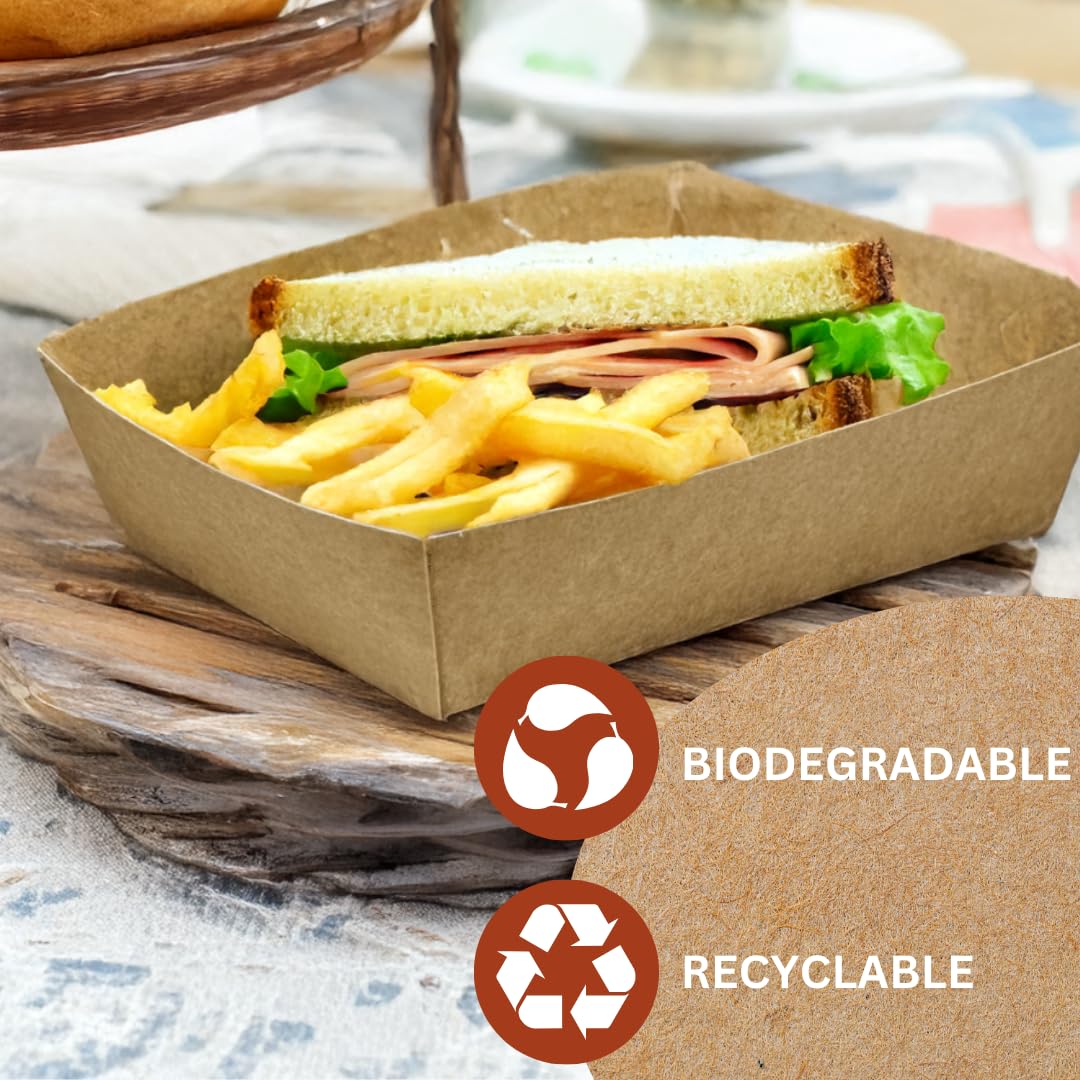Enpack Snackschale A50-100 Stück Snackschalen aus Kraftpapier - Snack Box 20 x 12 x 4 cm - Currywurst Schale 950 ml - Behälter für Tapas, Chips, Pommes etc. - optimal geeignet als Fingerfood Schalen