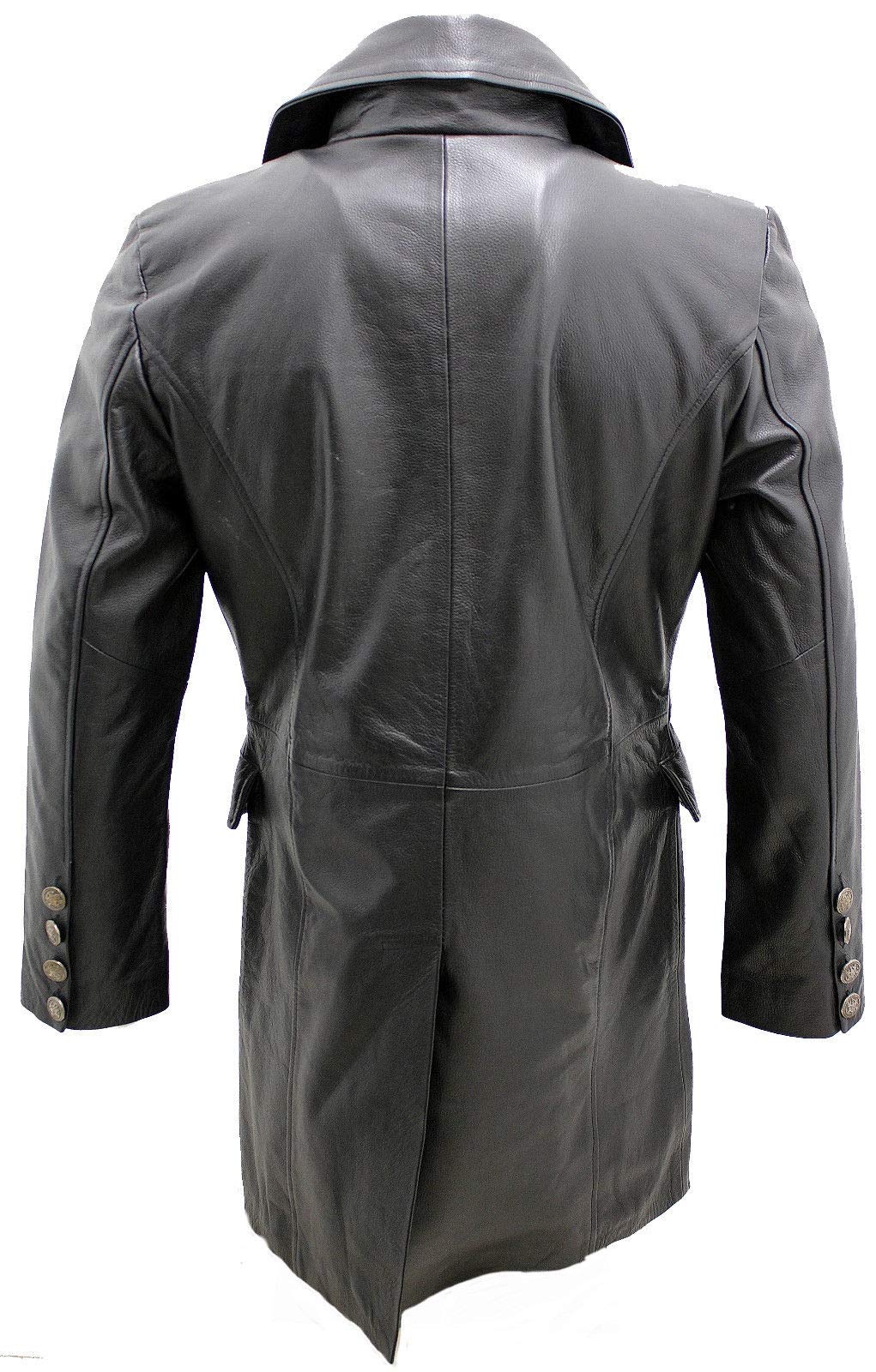 Infinity Hommes Général Longue Noir Manteau de Cuir Naval Allemand