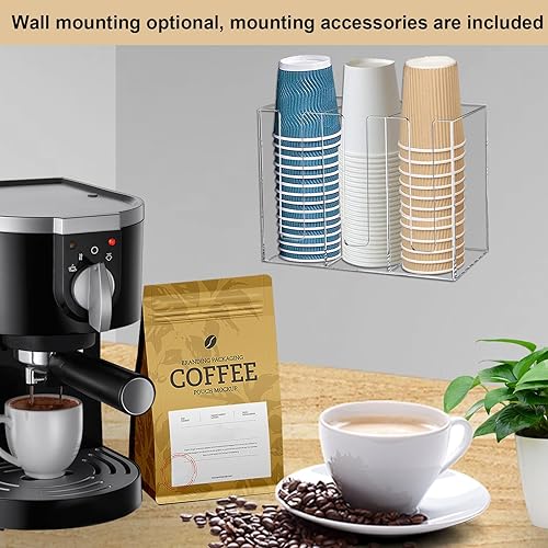 Miniatura 3 de Dispensador de taza de café para mostrador, tapas desechables para tazas y soporte para popote con 5 compartimentos, soporte de pared para plástico,