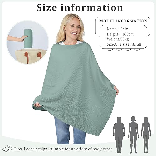 Miniatura 6 de Muslin Cobertura de Lactancia para Amamantar, Cobertura de Pecho de Algodón Suave y Transpirable para Mujeres, Cobertura de Lactancia con Total Verde