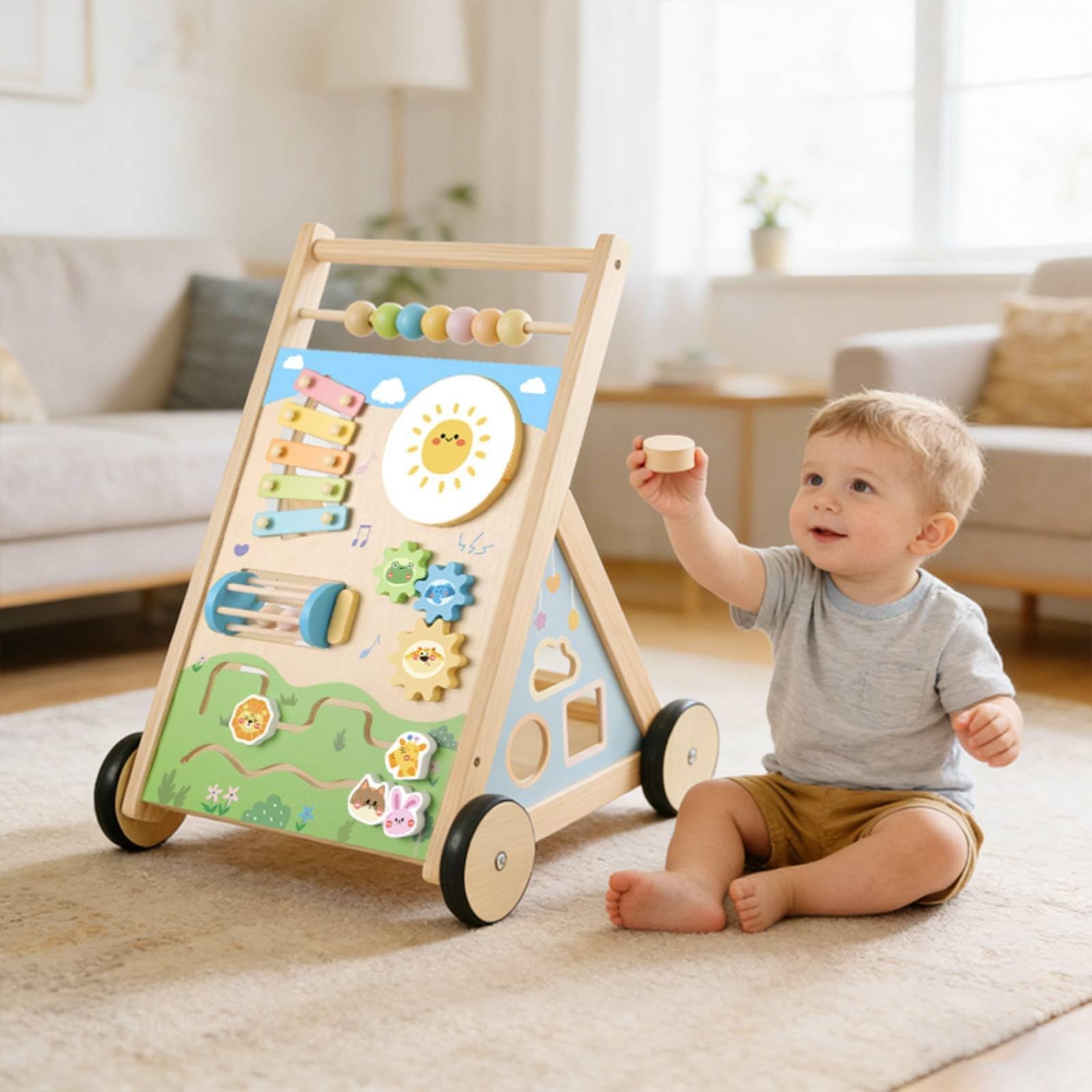 MagiDeal Carrello Bambini Giocattolo Attività Multifunzione Centro Interattivo Musica Spingibile con Xilofono Adatto a Apprendimento Infantile Gioco Domestico, Stile B
