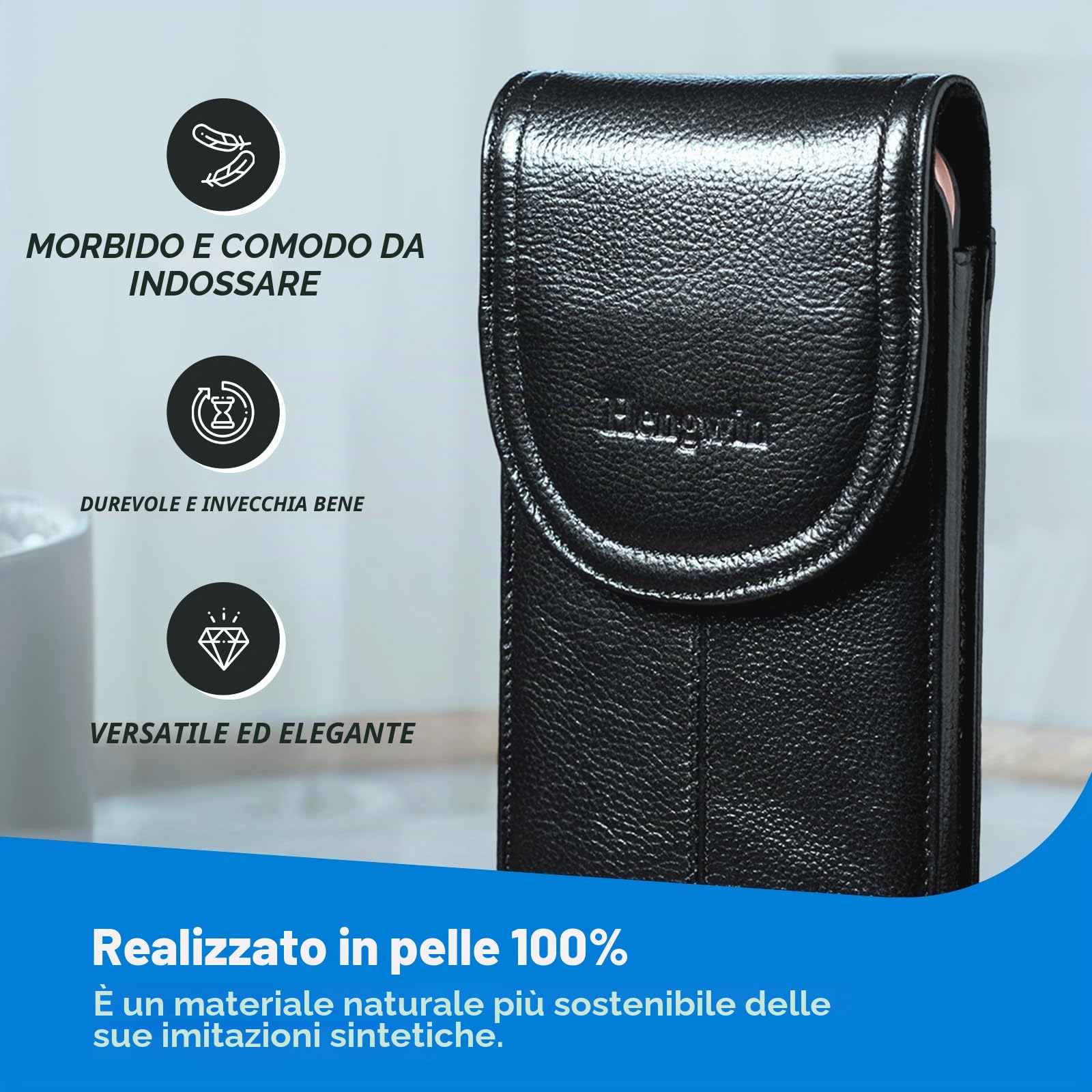 Porta Cellulare da Tasca, Custodia a Cintura per Smartphone, Marsupio in Vera Pelle Portafoglio per iPhone 16 15 14 13 12 11 Pro Max/Plus, Samsung S25 S24 S23 S22 S21 S20 Ultra