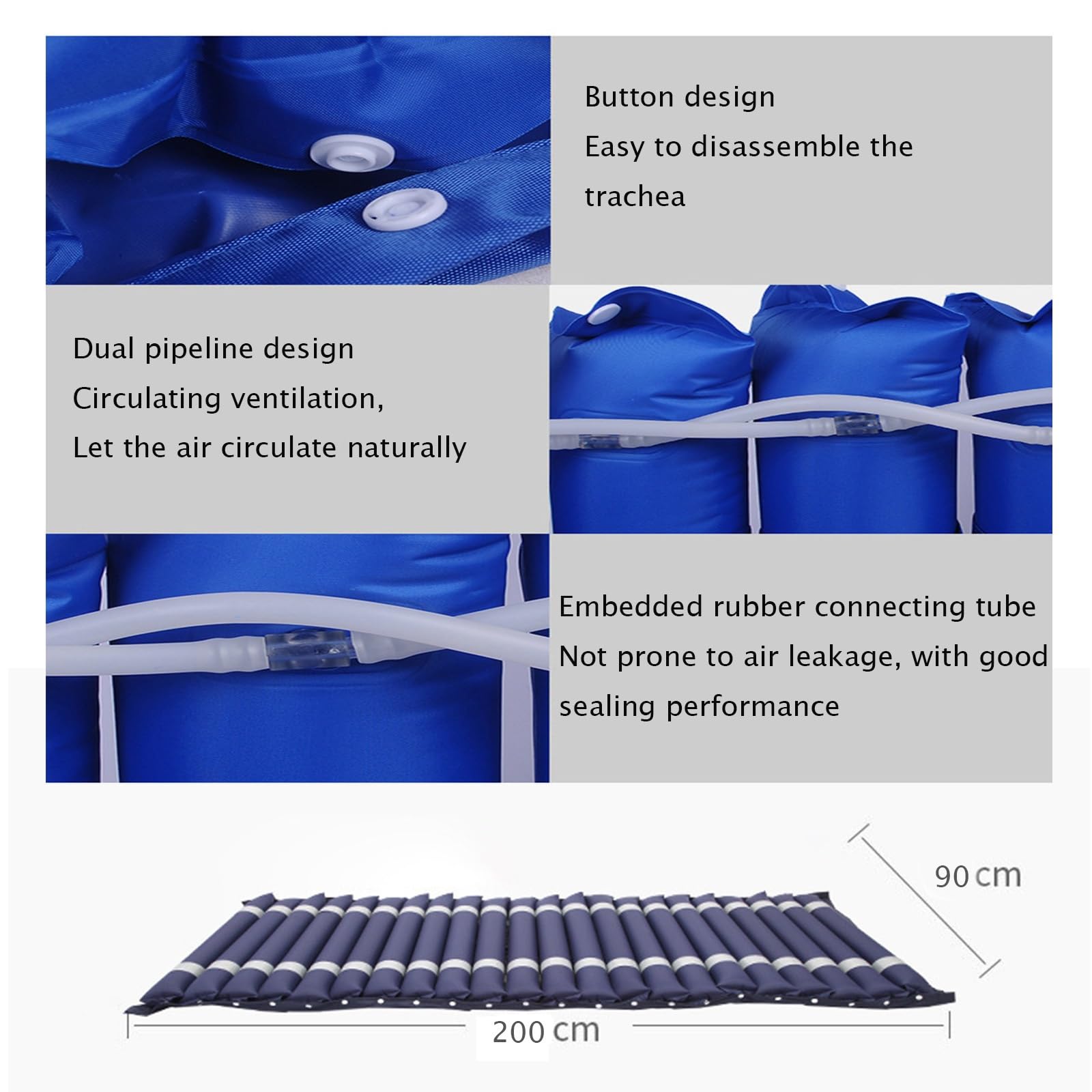 Materasso Antidecubito con Compressore, Impermeabile E Traspirabile, Design Regolabile A Doppio Tubo per Anziani E Cura della Pressione, Portata 135 kg, 200×90 CM(with Access Hole)