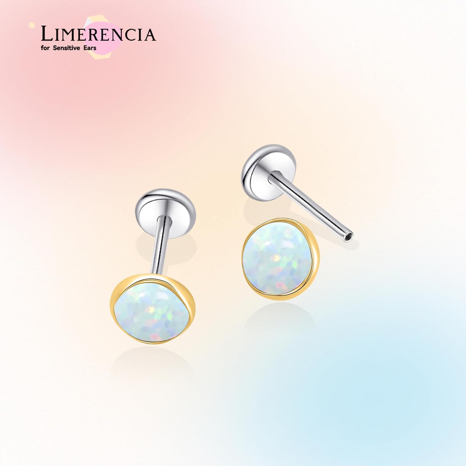 limerencia 18G Titanium Body Piercing Jewelry, G23 Hypoallergenic Flat Back Opal Internally Threaded Tragus Helix Cartilage Conch Medusa Nose Stud Earrings for Women Men - Image 5