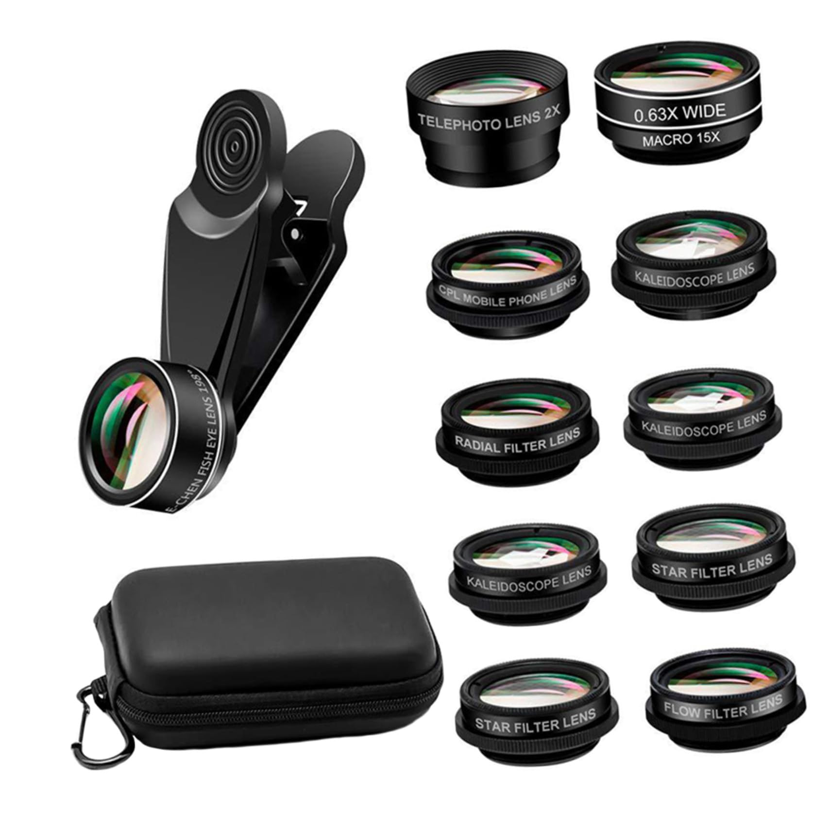Juego de Lentes para Teléfono Móvil Gran Angular Macro Negro