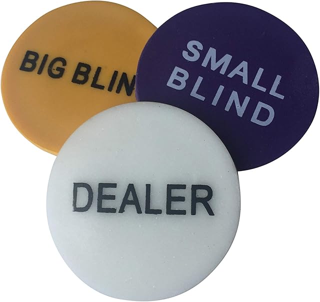 POKER CHIP SHOP 3 PACK - DEALER BUTTON + SMALL AND BIG BLINDS 48mm