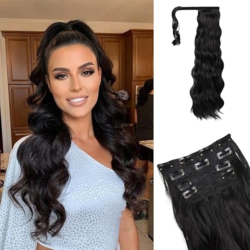 GEFEIER Extensiones de cabello de 20 a 4 piezas, extensiones de cabello largo de doble trama, 24 a 1 pieza, extensiones de cola de caballo largas