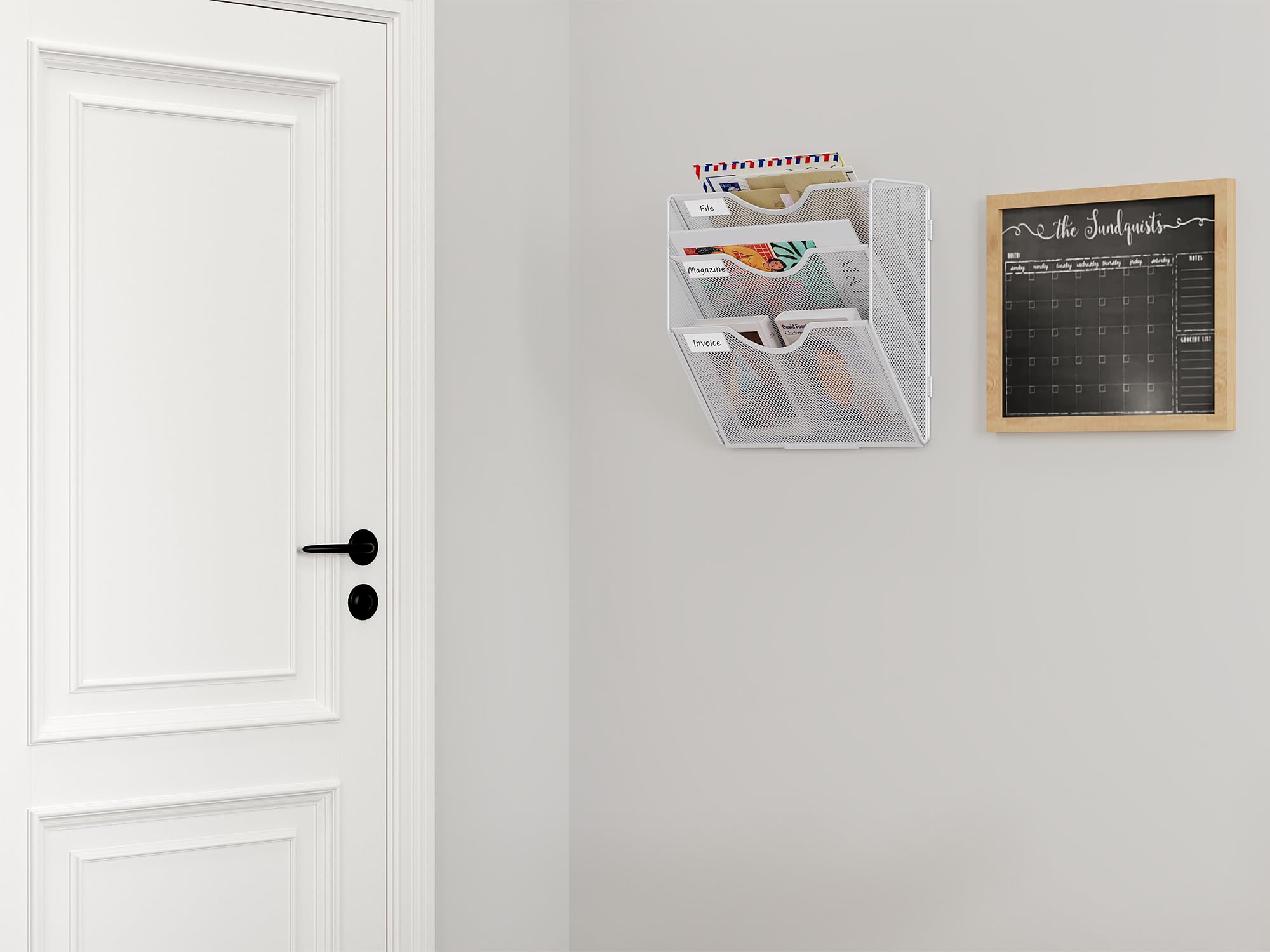 EasyPAG 3 Compartiments Assembler Métal Porte Revue Mural Porte Document Suspendu A4 Organisateur de Bureau à Suspendre Banette de Rangement Range Papier Corbeille a Courrier Murale,Blanc