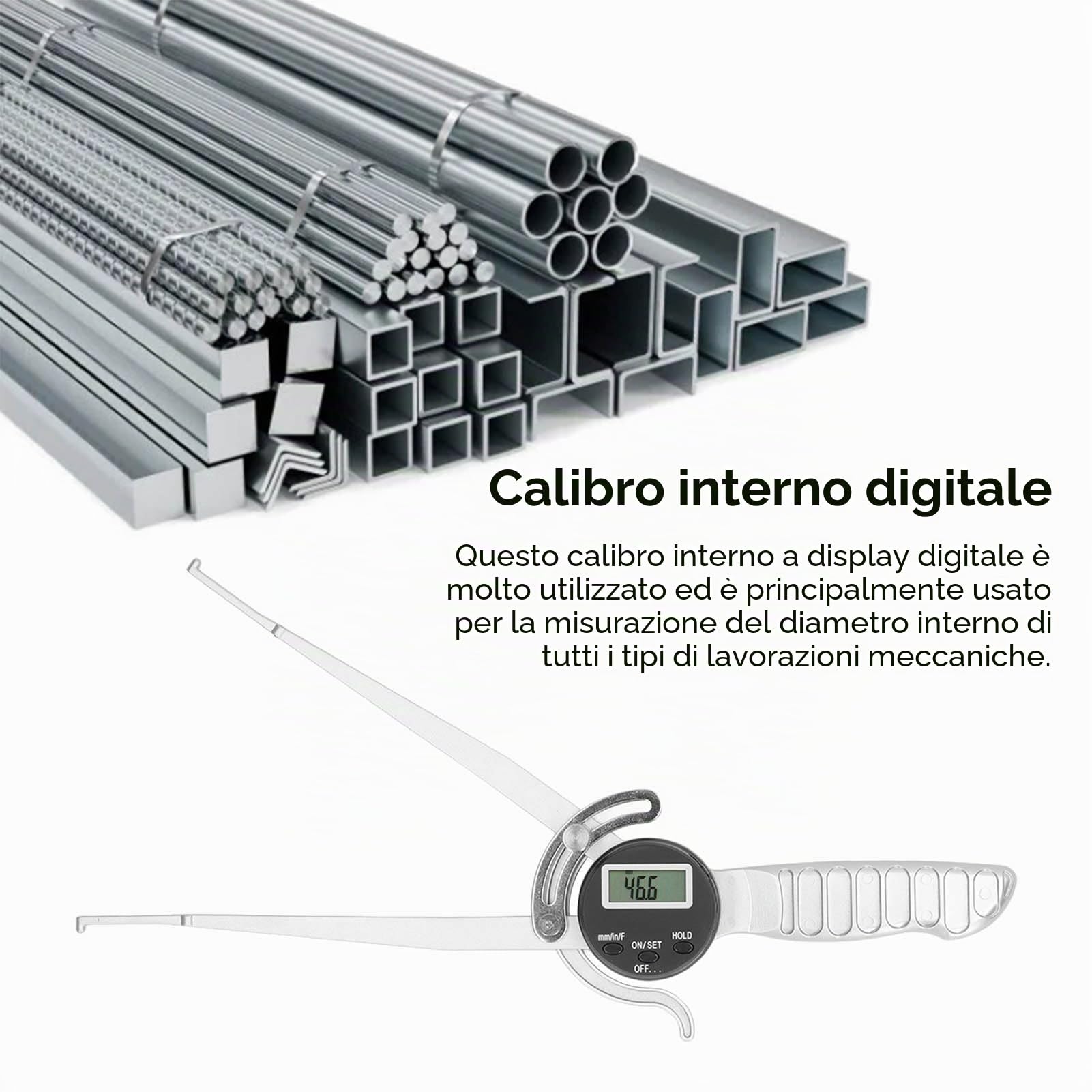 Calibro Interno Digitale, Calibro Interno Ad Alta Precisione 12,7 a 216 Mm Ampio Display Digitale LCD Strumento di Misurazione del Diametro Interno, Conversione di unità