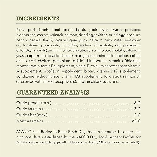 Miniatura 7 de ACANA Trozos de alta calidad, sin granos, receta de cerdo en caldo de huesos, comida húmeda para perros (caja de 12)