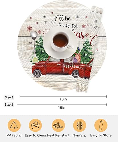 Miniatura 7 de Paquete de 2 manteles individuales redondos trenzados, I'll be Home de grano de madera de 15 pulgadas, lavables, resistentes al calor, para cocina,