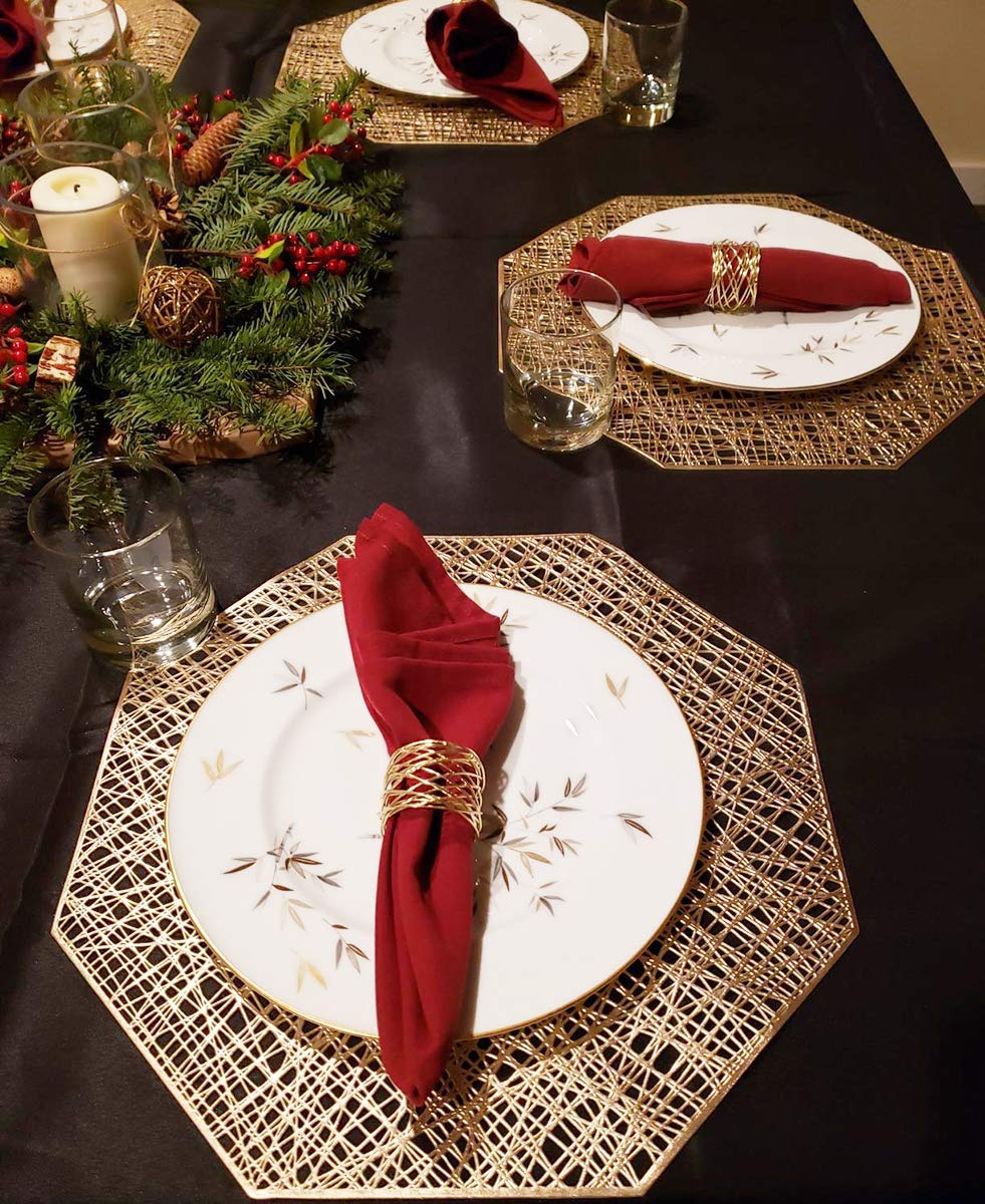 Placemat for Dining Table/Beautiful Design Mat for Bed-Side/Center Table/Shelves - Pack of 1 (Golden Octagon Mat) — Amazon image 6