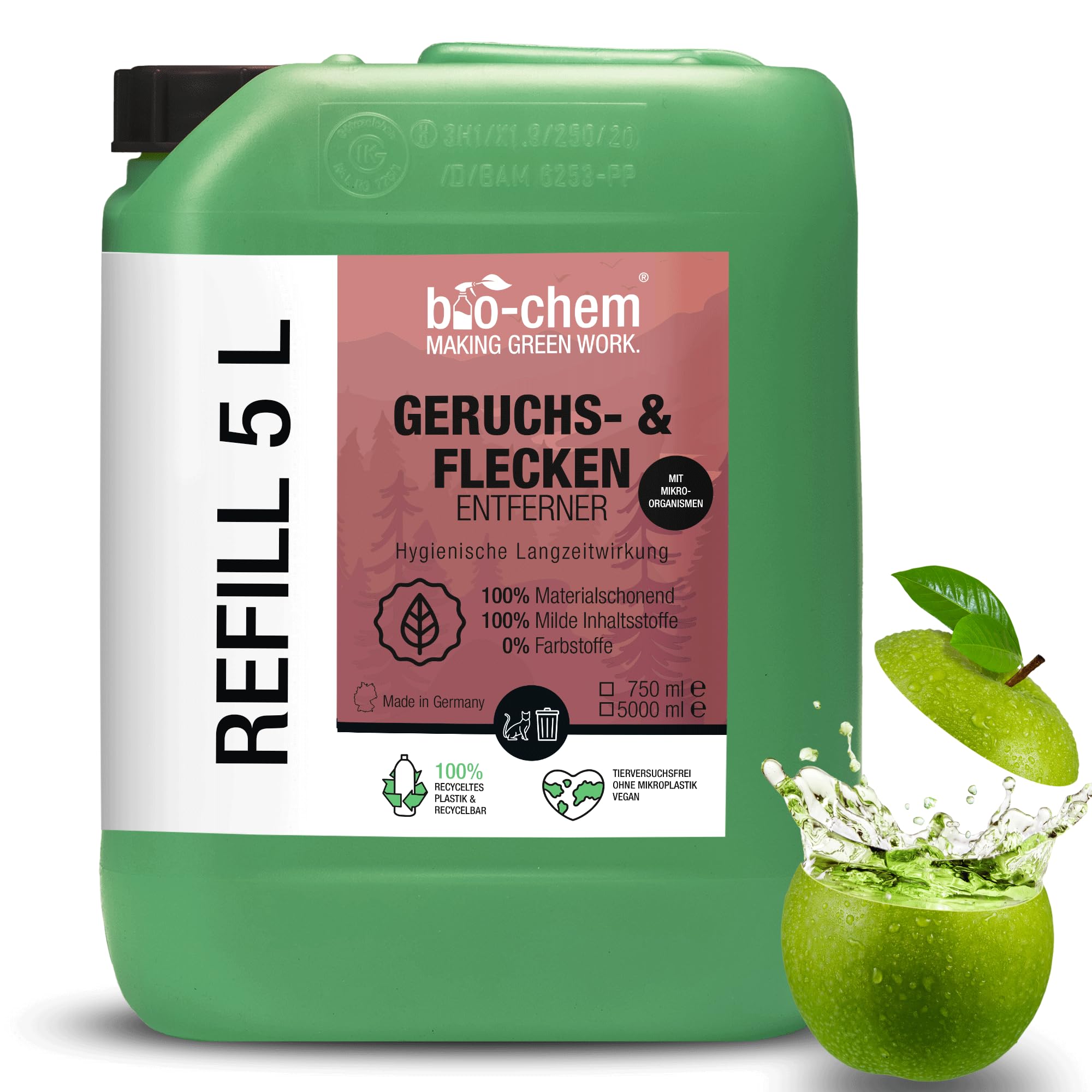Bio-Chem - Smacchiatore di urina e odori tanica 5L - Prodotto ideale contro l'urina di cane e gatto - Spray neutralizzante e assorbi odori - Prodotto deodorante per la casa