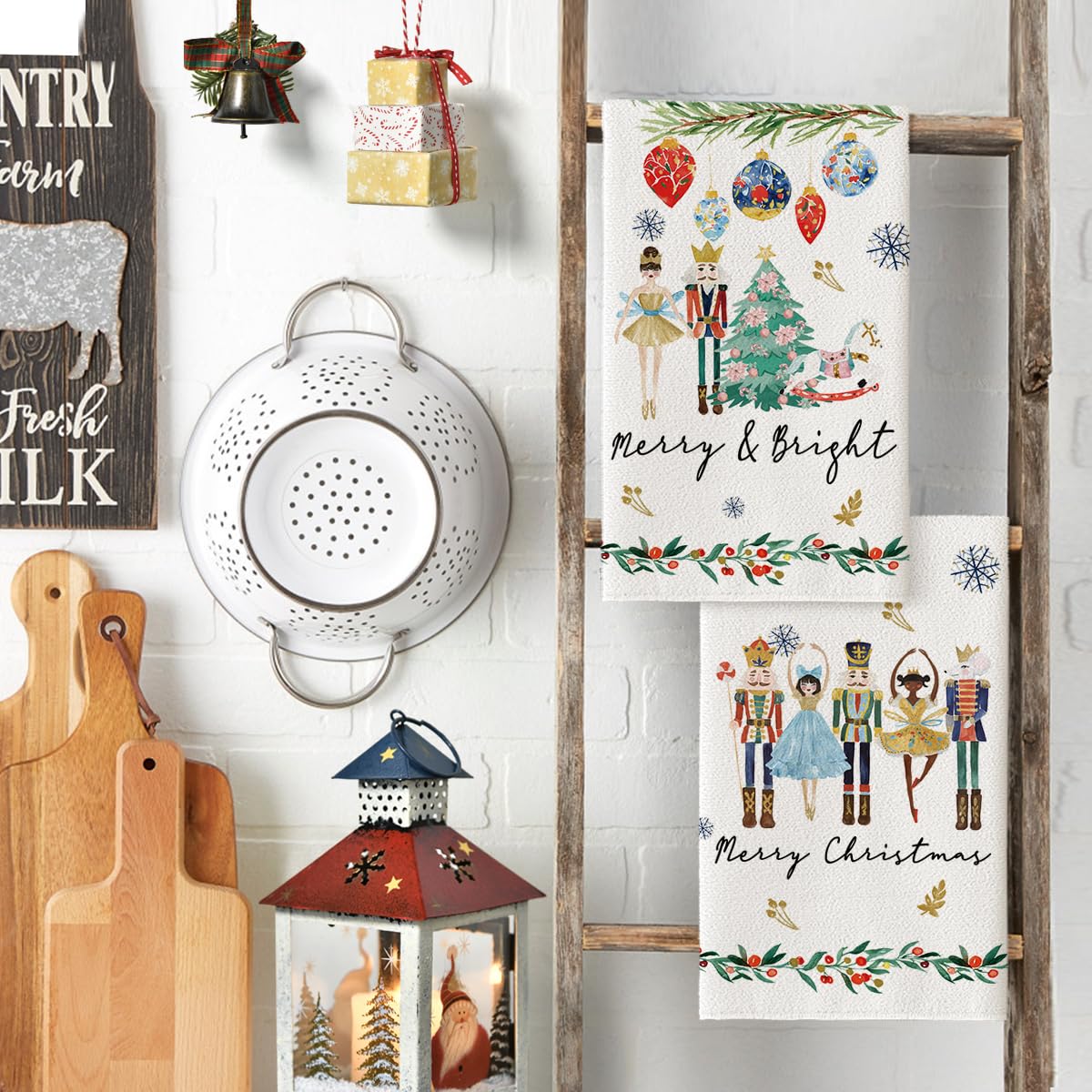 Torchons De Cuisine Noël En Microfibre - Lot De 2, Motif Casse-noisette Et Sapin - 42 X 65 Cm, Ultra Absorbants