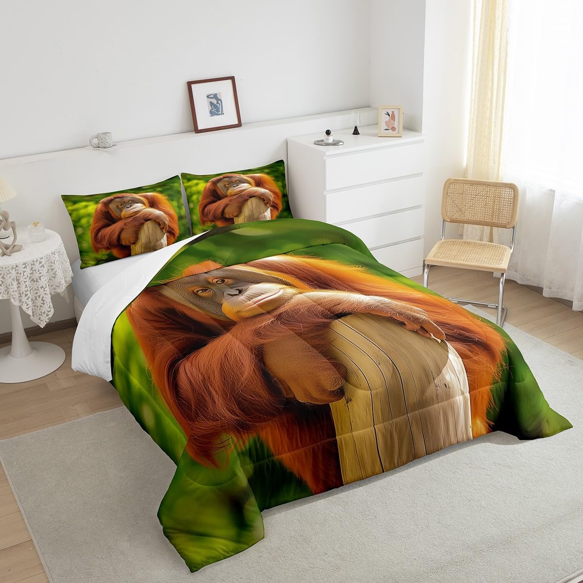 Feelyou Kids Gorilla Comforter Set Twin Size Kids Brown Wild Animal Fabric Bath Curtain with Hooks Nature Wildlife Monkey Decor Quilt 1 Comforter 1 Pillowcase Boys