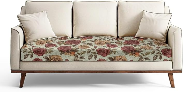 Rose Print Stretch Sofa Cushion Covers for Patio Gothic Sofa Couch Covers with Elastic Bottom Removable Furniture Protector Home Decor