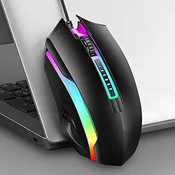 Mouse para jogos RGB, mouse de computador USB com fio com iluminação colorida, aderência confortável ambidestro para PC, laptop, escritório e jogos iniciantes, 1200 DPI