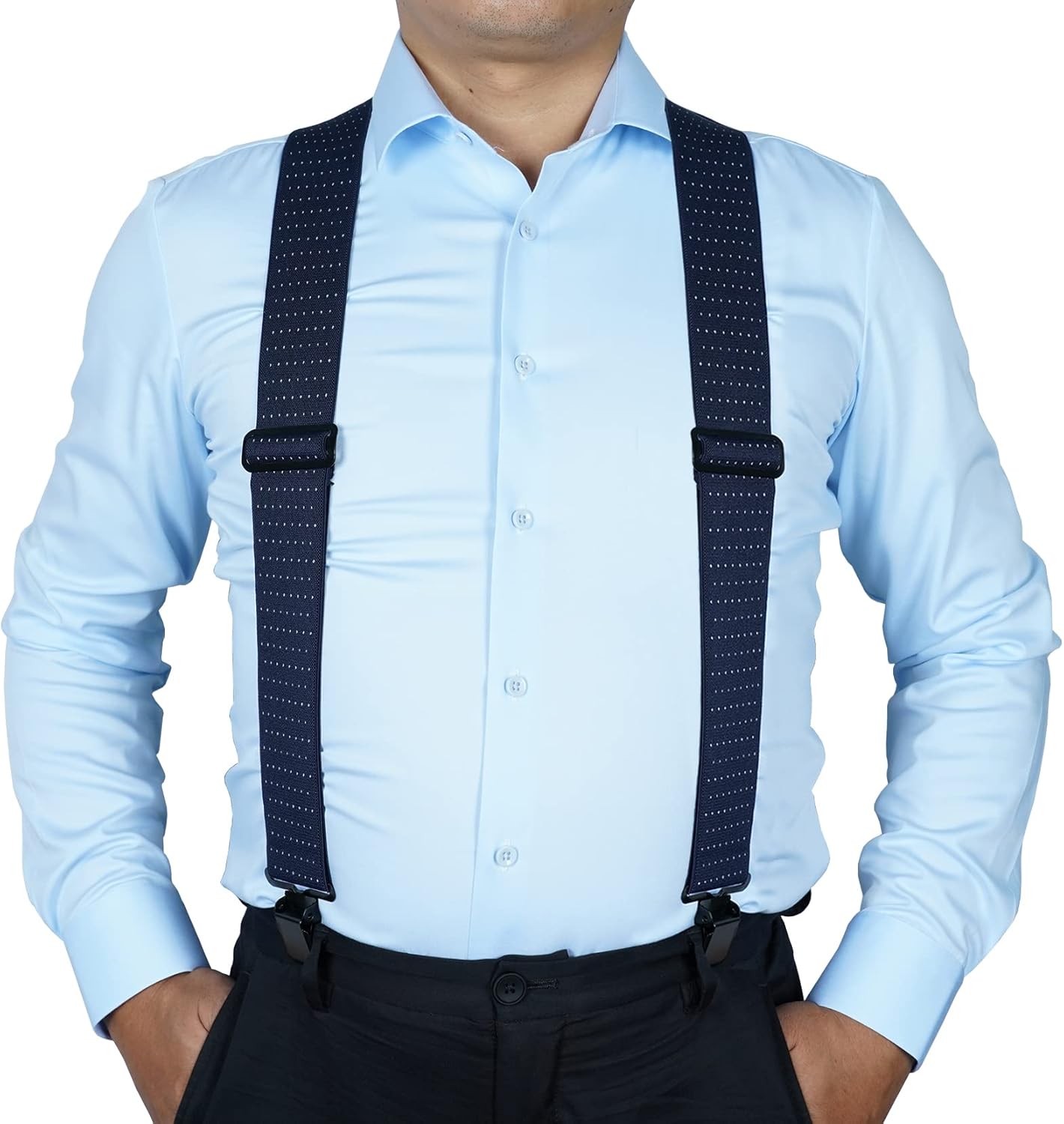 KUNN Mens Suspenders X-Back 2 Inch Wide Elastic Suspender Heavy Duty Clips Work Suspenders - Image 6