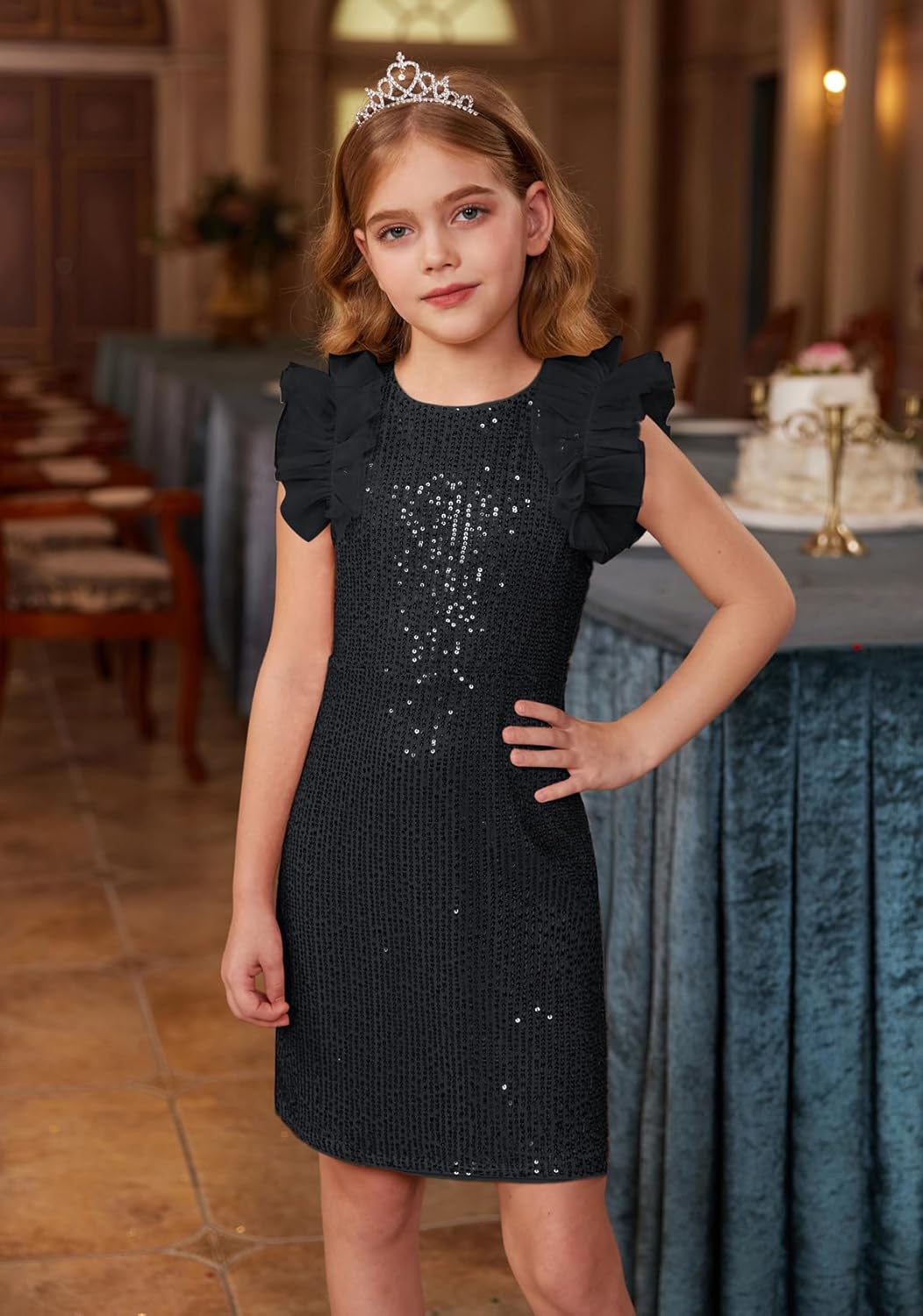 GRACE KARIN Girls Sequin Dress Formal Pageant Sparkle Party Ruffle Prom Maxi Dress Size 5-14Y - Image 2