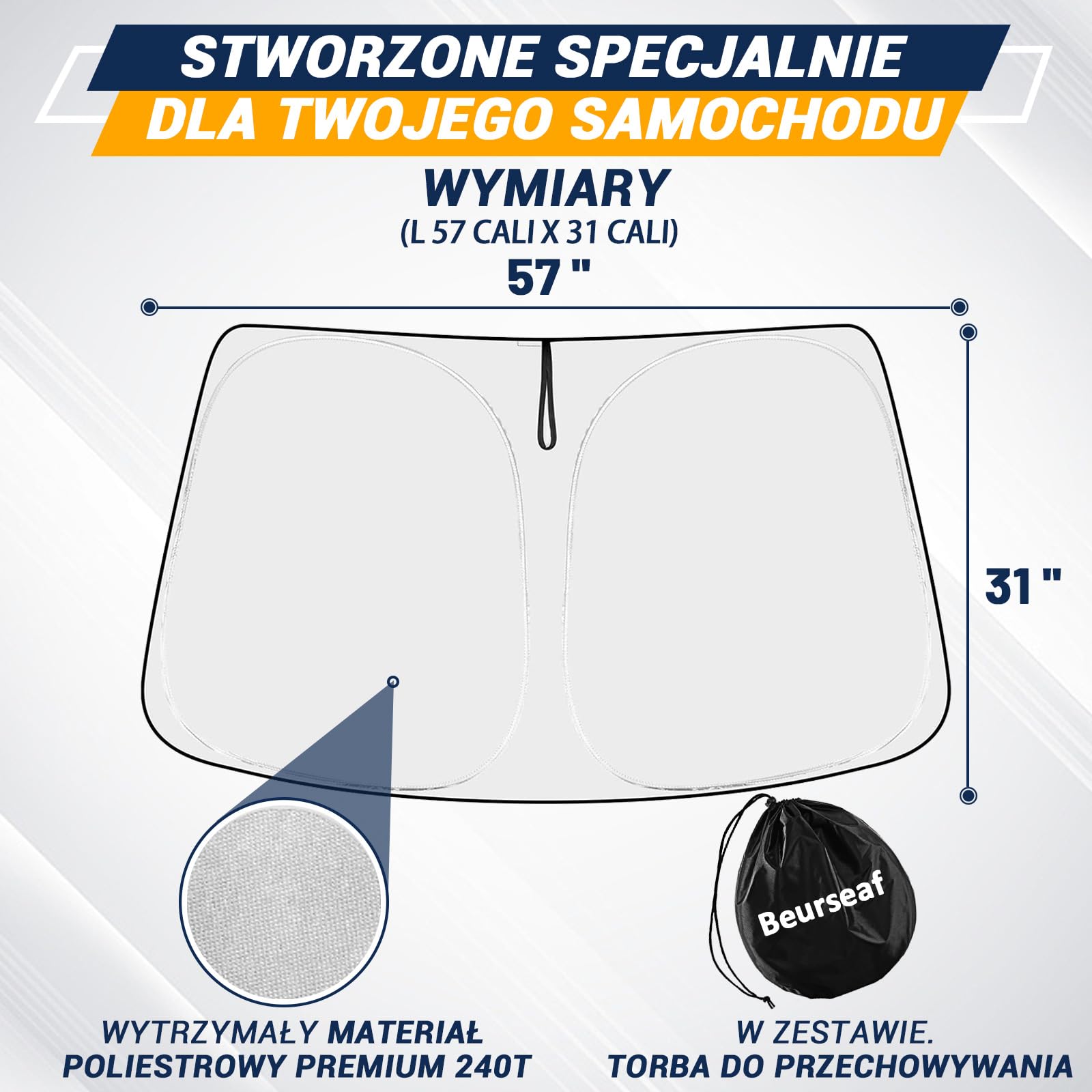Osłona przeciwsłoneczna na przednią szybę samochodu, ochrona przed promieniowaniem UV, składana osłona przeciwsłoneczna 2025 z ochroną UV na przednią szybę samochodu (L)