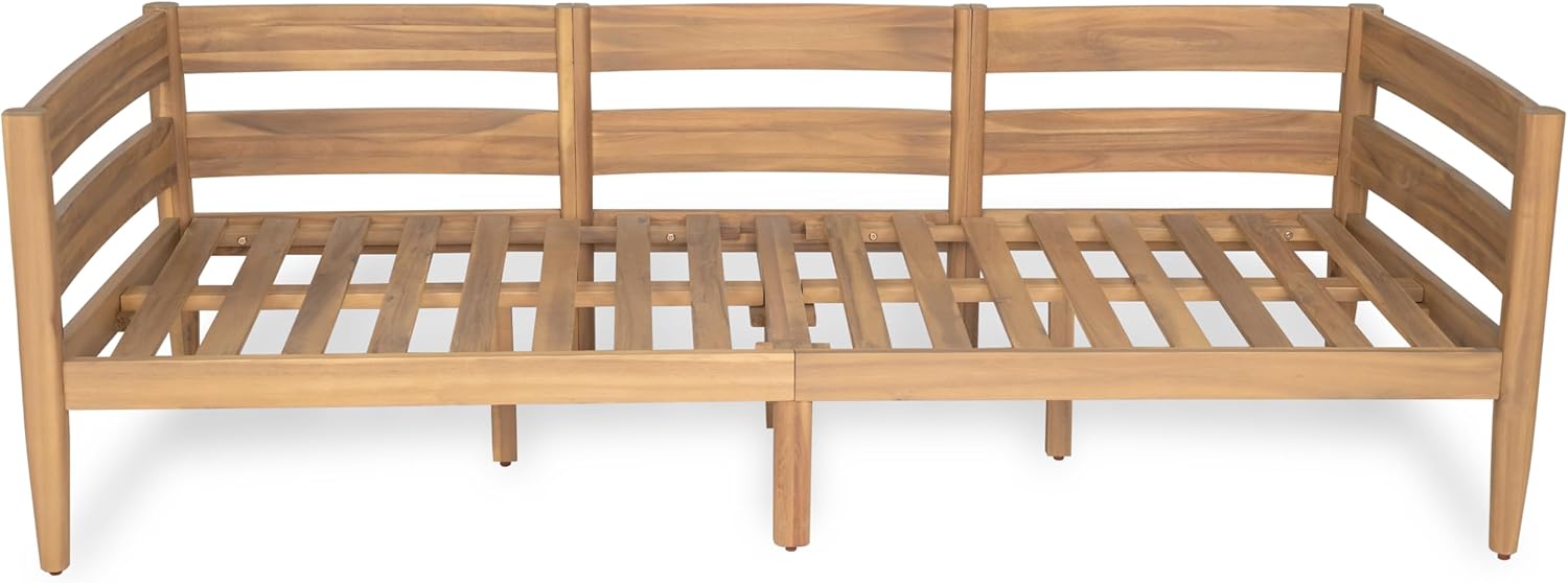 Christopher Knight Home Kavets 76.25'' W Outdoor 3 Seater Sofa with 5" Cushion, Acacia Wood Patio Sofa, Modern Slat Panel Bench, Spacious Seating Couch for Backyard Garden Porch, Light Teak+Beige