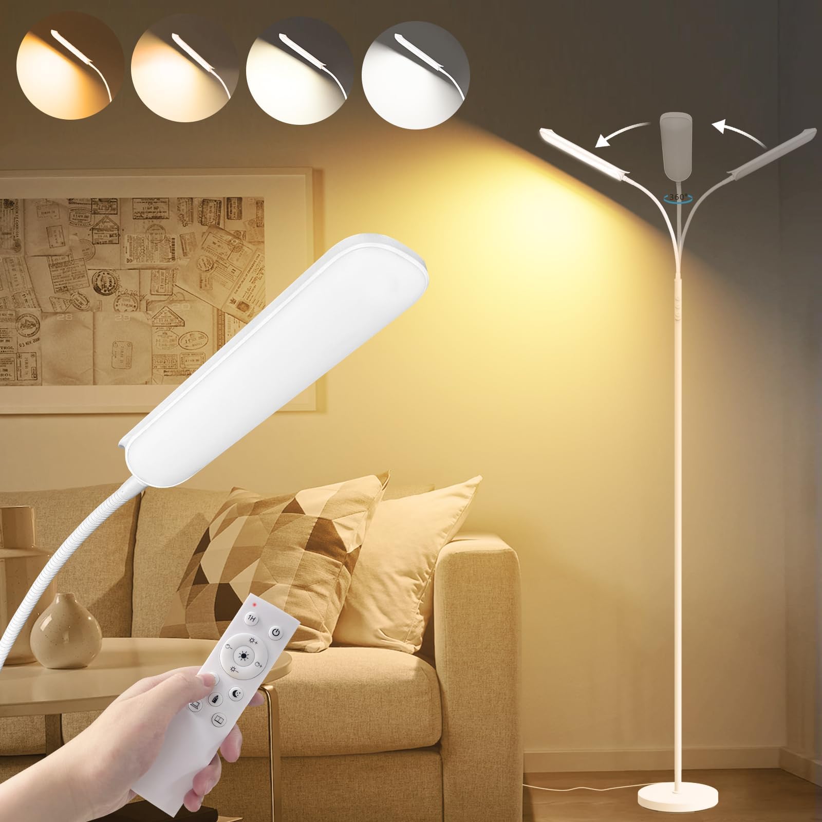 GIACOMO Lampe sur Pied, Lampadaire LED 18W 2200LM avec Télécommande et Contrôle Tactile, Dimmable Linéaire Température Couleur et Luminosité, Minuterie 1- Heure, Lampadaire Flexible à Col de Cygne GIACOMO Lampe sur Pied, Lampadaire LED 18W 2200LM avec Télécommande et Contrôle Tactile, Dimmable Linéaire Température Couleur et Luminosité, Minuterie 1- Heure, Lampadaire Flexible à Col de Cygne