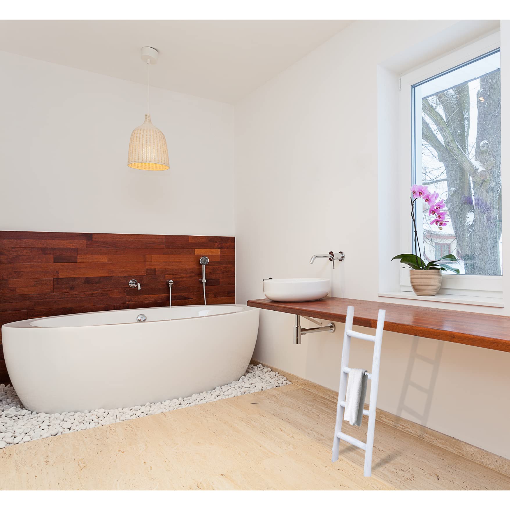 Biscottini Scaletta porta asciugamani bagno 100x7x28 - Scala Decorativa in Legno - Scala portasciugamani - Scaletta legno appendi asciugamani - Portasciugamani da parete Metallo, Bambu