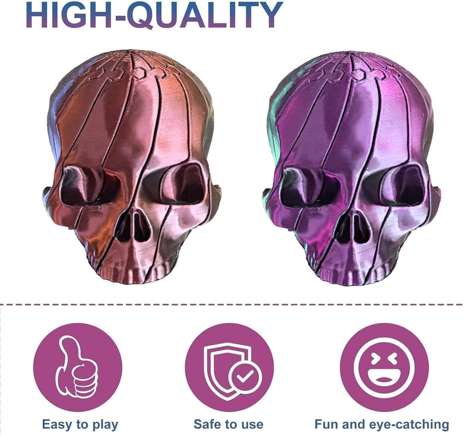 3D Printed Twisty Skull Fidget Toy, 3D Printed Skeleton, Rotating Clicker Fidget, Skull Sensory Toy for Stress Relief, Pocket Quiet Desk Fidget, Halloween Gothic Novelty Gift (Gradient Pink)