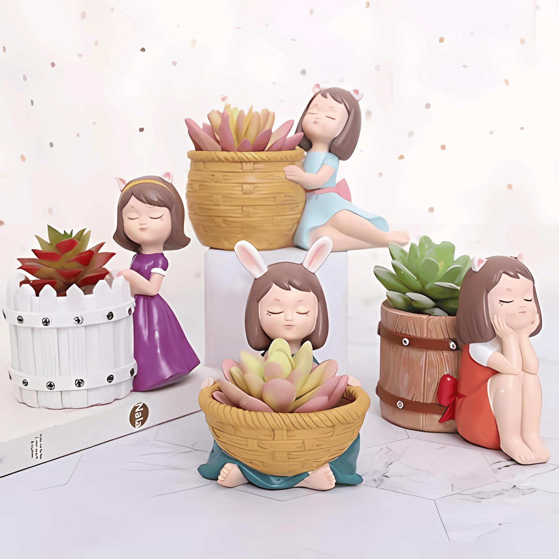 Pots and Garden Set of 4 Resin Flower Pots - Girls Holding Basket, 11cm x 9cm x 9cm, Decorative Planter Pots (B0DH1ZWK2D) Amazon Price History, Amazon Price Tracker