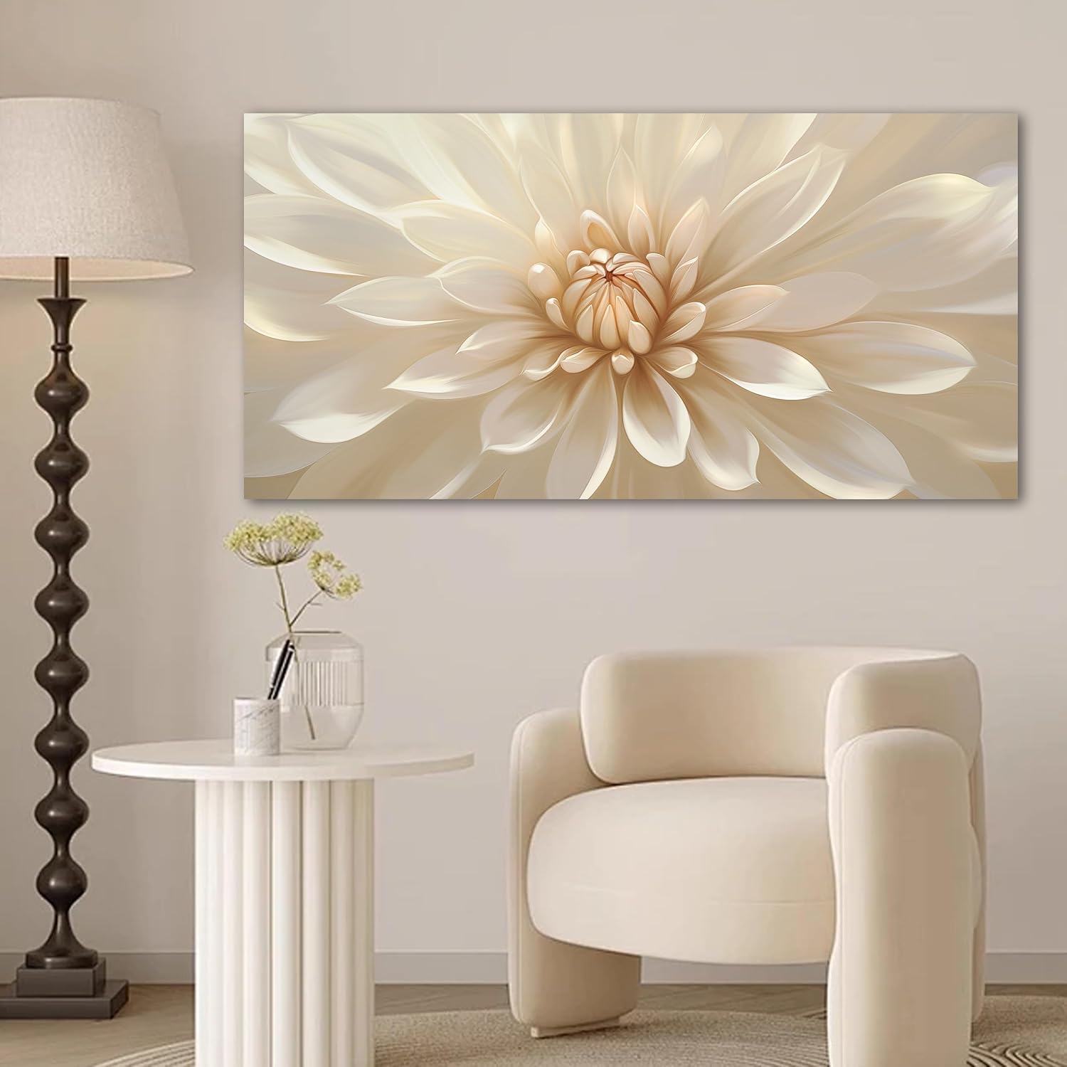 Trogonup Large Floral Canvas Wall Art for Living Room Modern White Gold Flower Botanical Landscape Artwork for Teen Girl’s Room Bedroom Office Kitchen 20x40 Inch