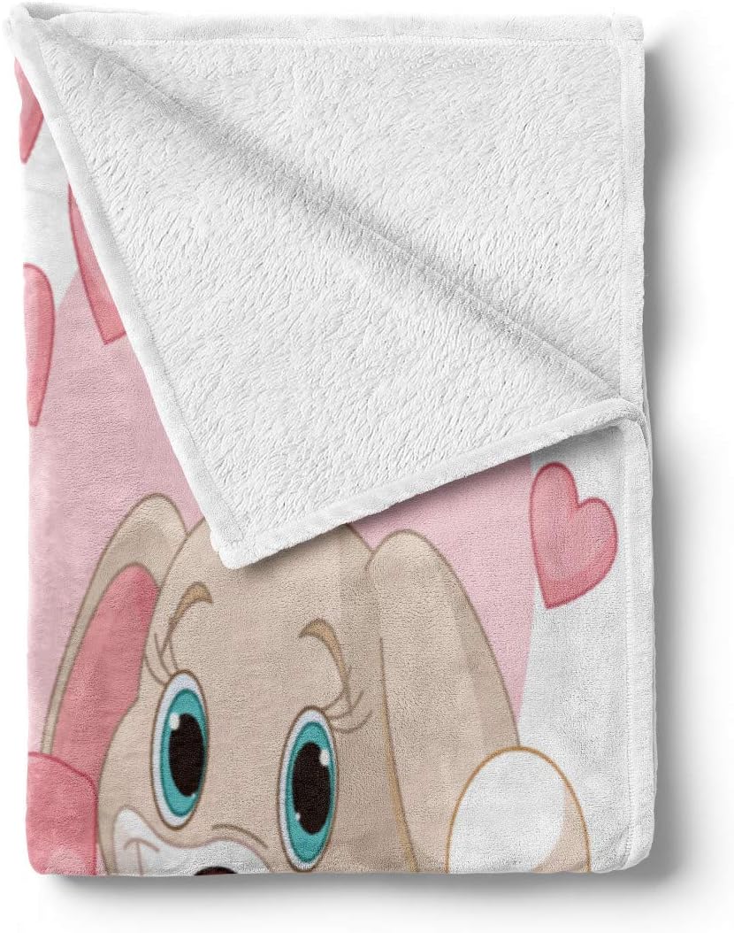 Lunarable Dog Lover Throw Blanket, 2 Valentine Dogs Holding an Ornate Bone Romantic Love Couple Happiness, Flannel Fleece Accent Piece Soft Couch Cover for Adults, 60" x 80", Pale Pink Cream