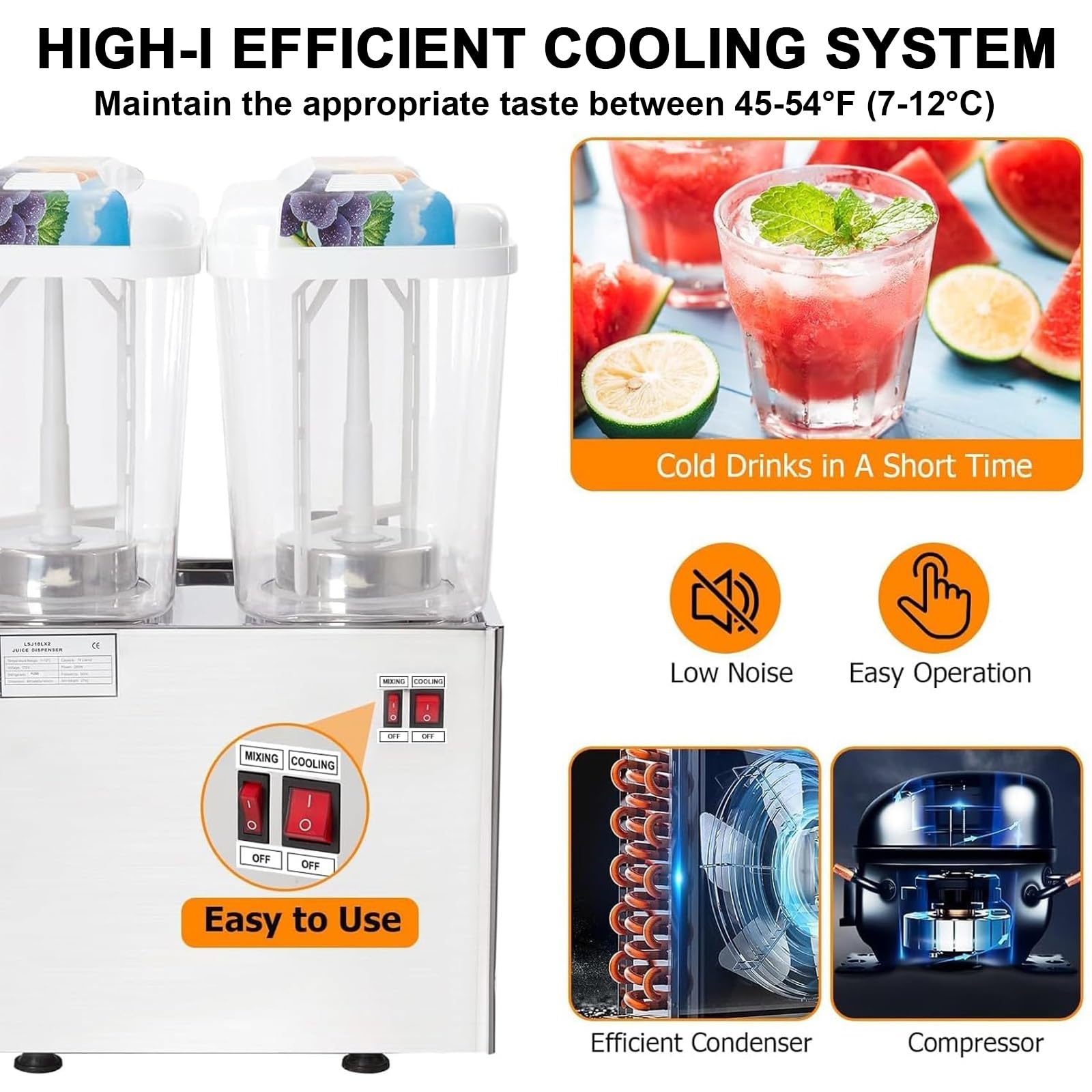 Dispensador de jugo de acero inoxidable de 18 litros, dispensador de bebidas refrigerado de 280 W para restaurante, barra de jugos, uso doméstico