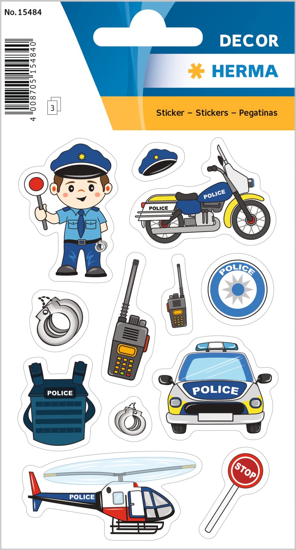 HERMA Stickers for Children, Police (36 Stickers, Paper, Matte) Self-Adhesive, Permanent Adhesive Motif Labels for Girls and Boys, Colourful